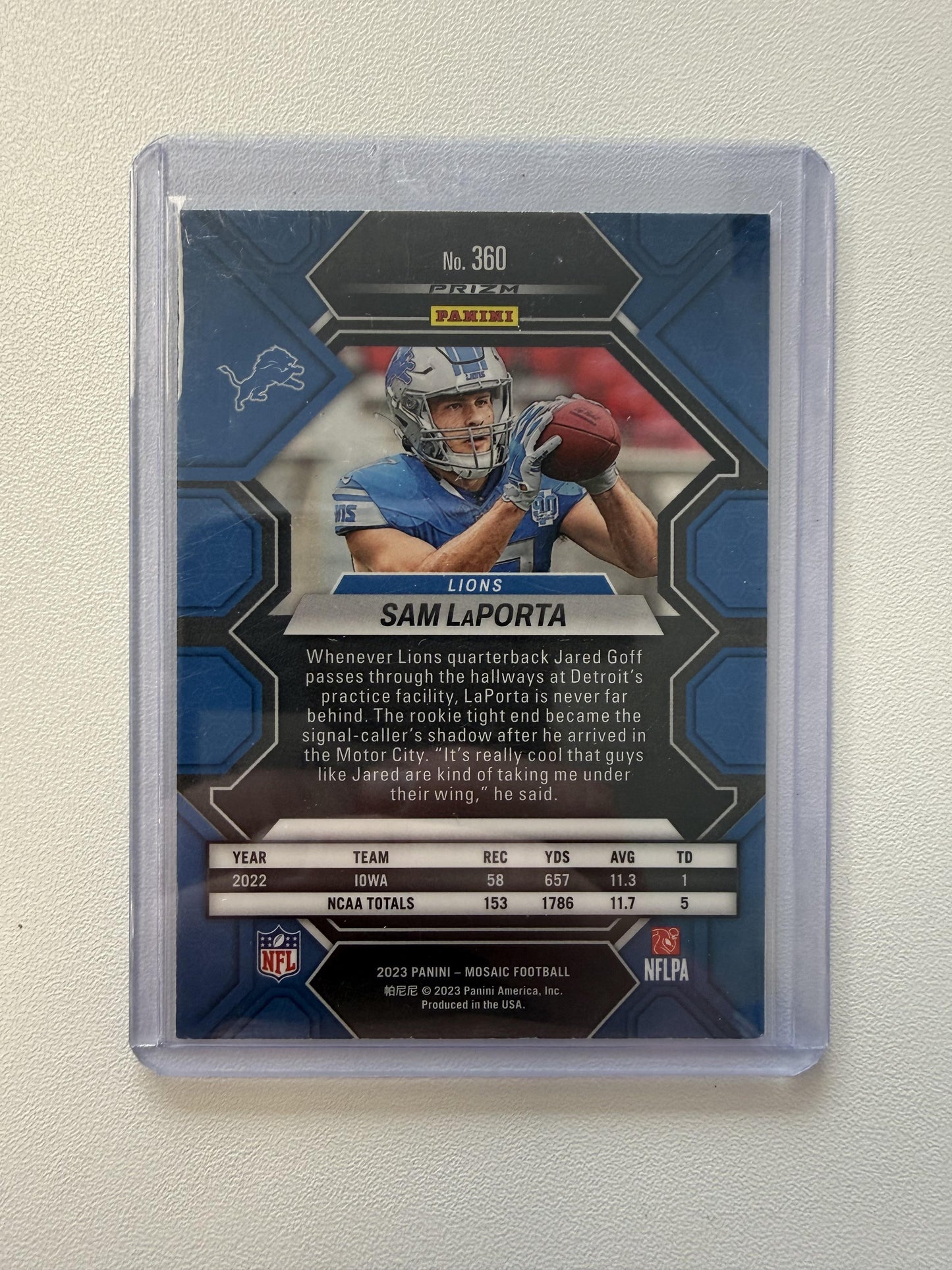 2023 Panini Mosaic #360 Sam LaPorta Honeycomb