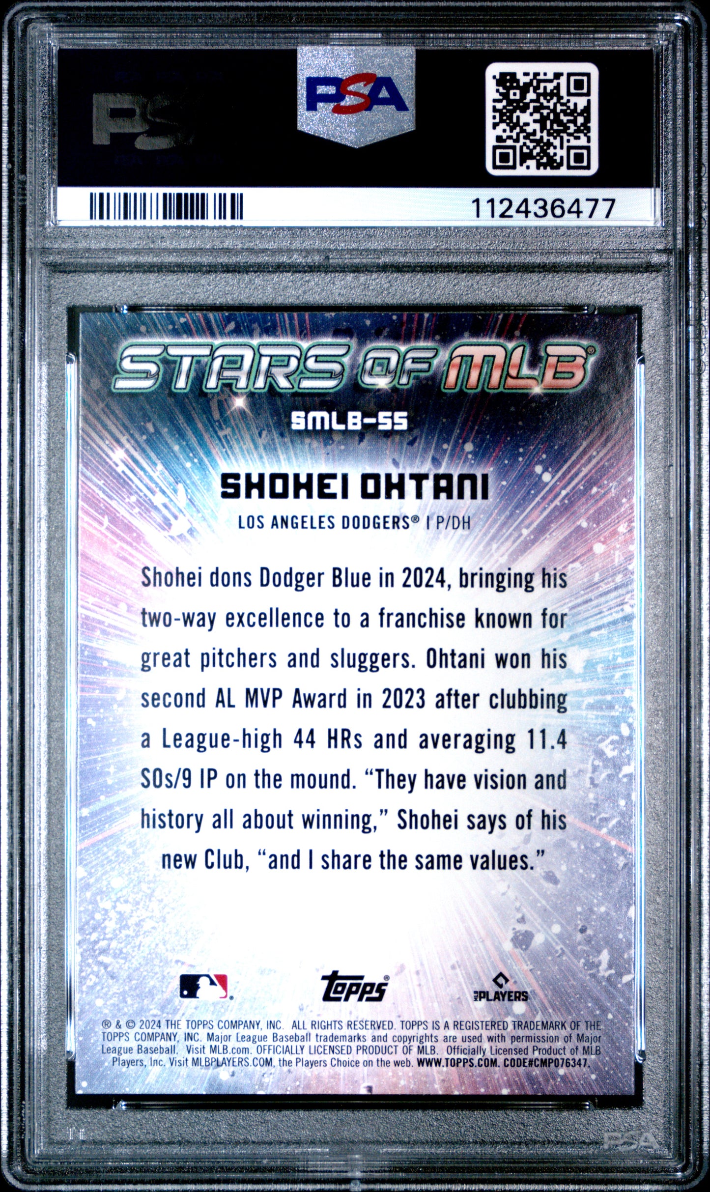 2024 Topps Stars Of Mlb #SMLB55 Shohei Ohtani Series 2 PSA 10