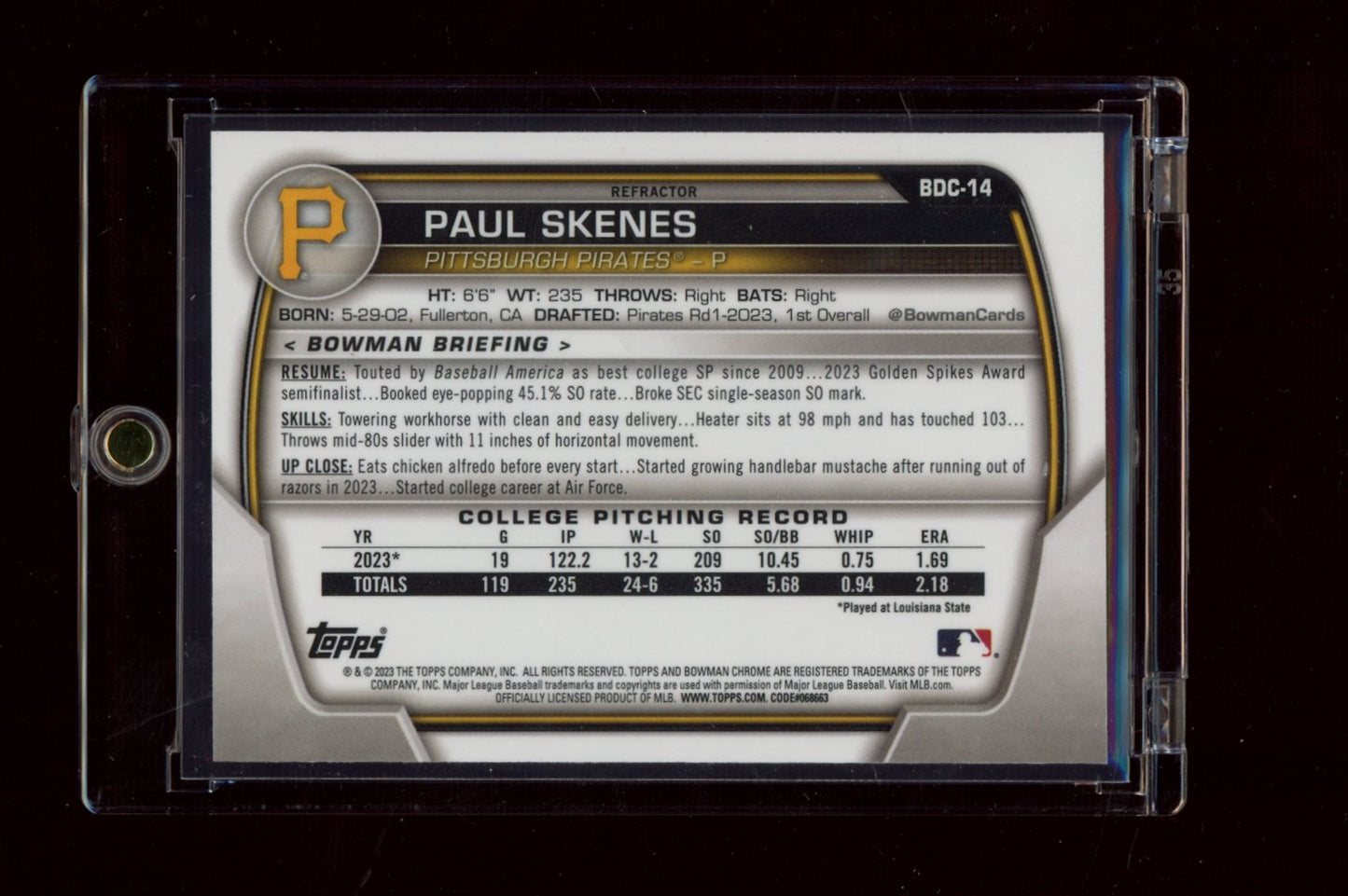 2023 Bowman Draft #BDC-14 Paul Skenes Chrome Refractor