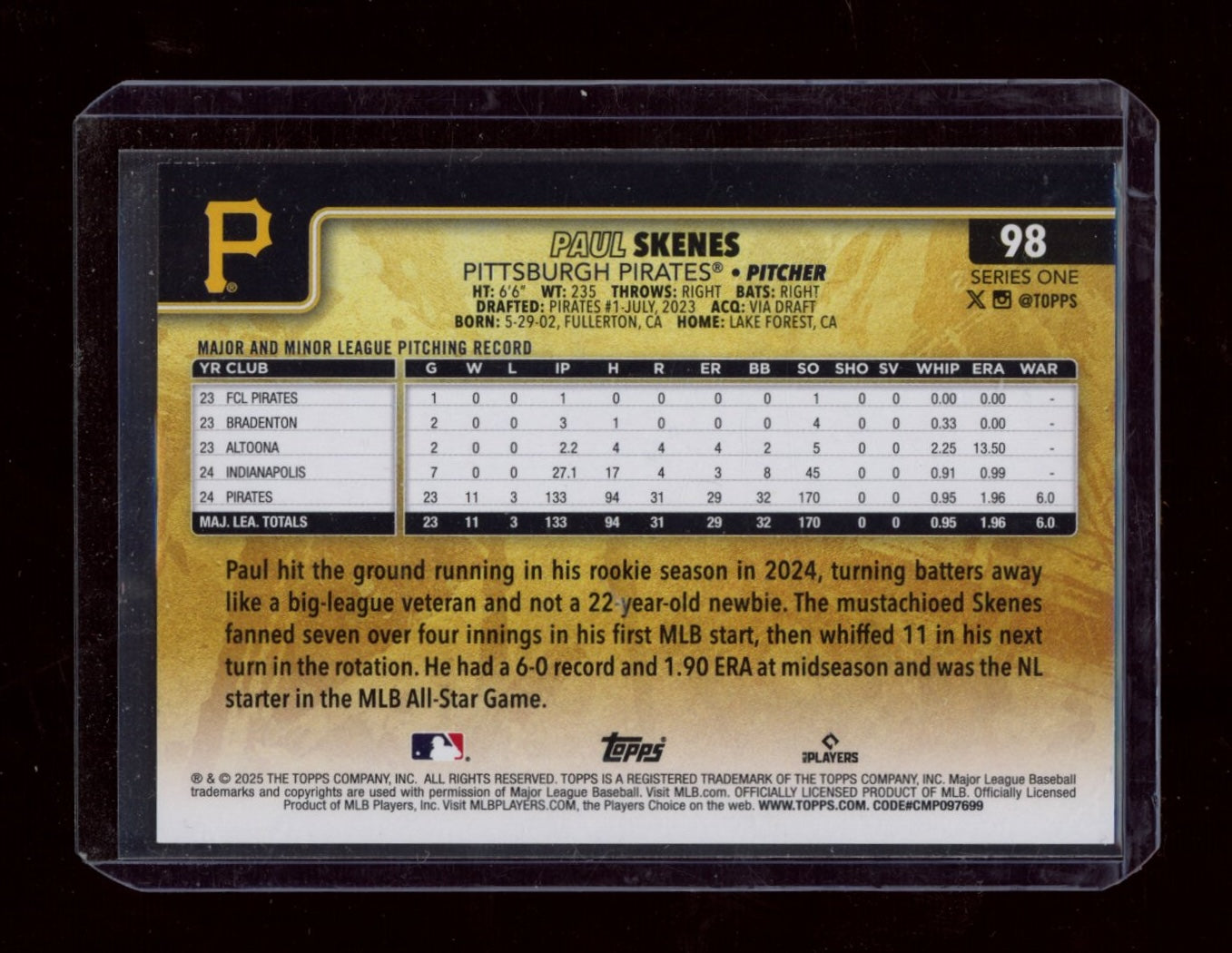 2025 Topps #98 Paul Skenes Gold Mirror SSP