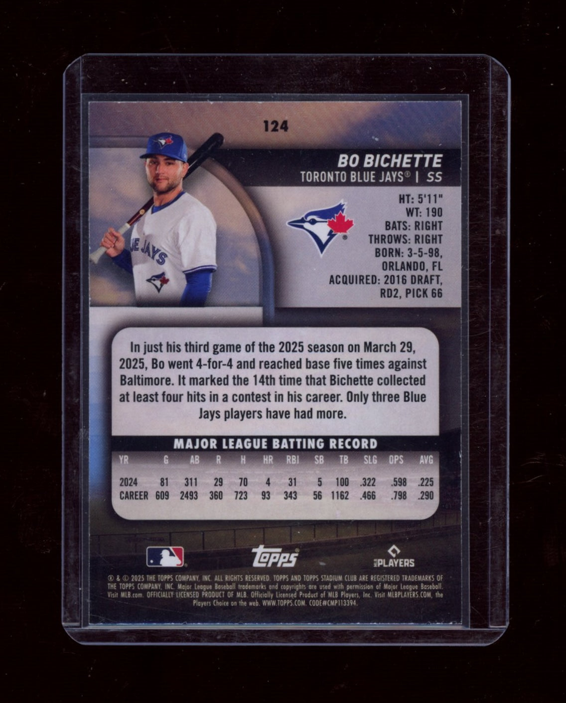 2025 Stadium Club #124 Bo Bichette Members Only