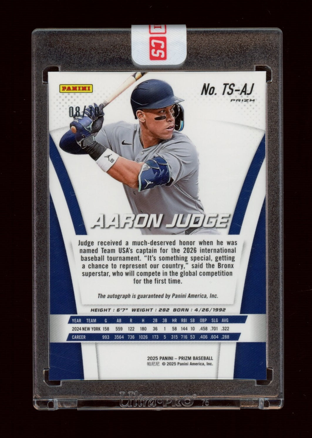 2025 Panini Prizm #TS-AJ Aaron Judge Throwback Signatures Gold Prizms #/10