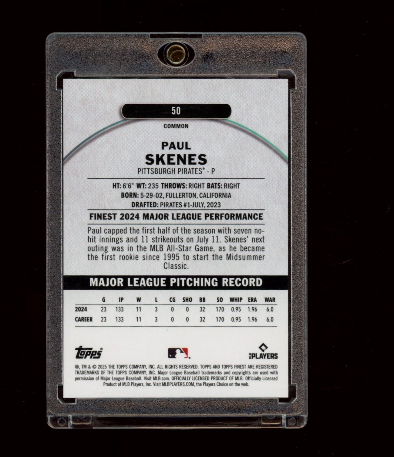 2025 Finest #50 Paul Skenes Orange Refractors #/25