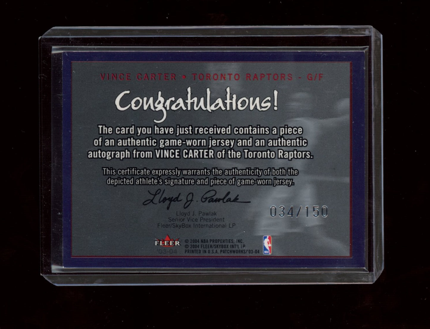 2003-04 Fleer Patchworks #VC2 Vince Carter Vince Carter Autographs