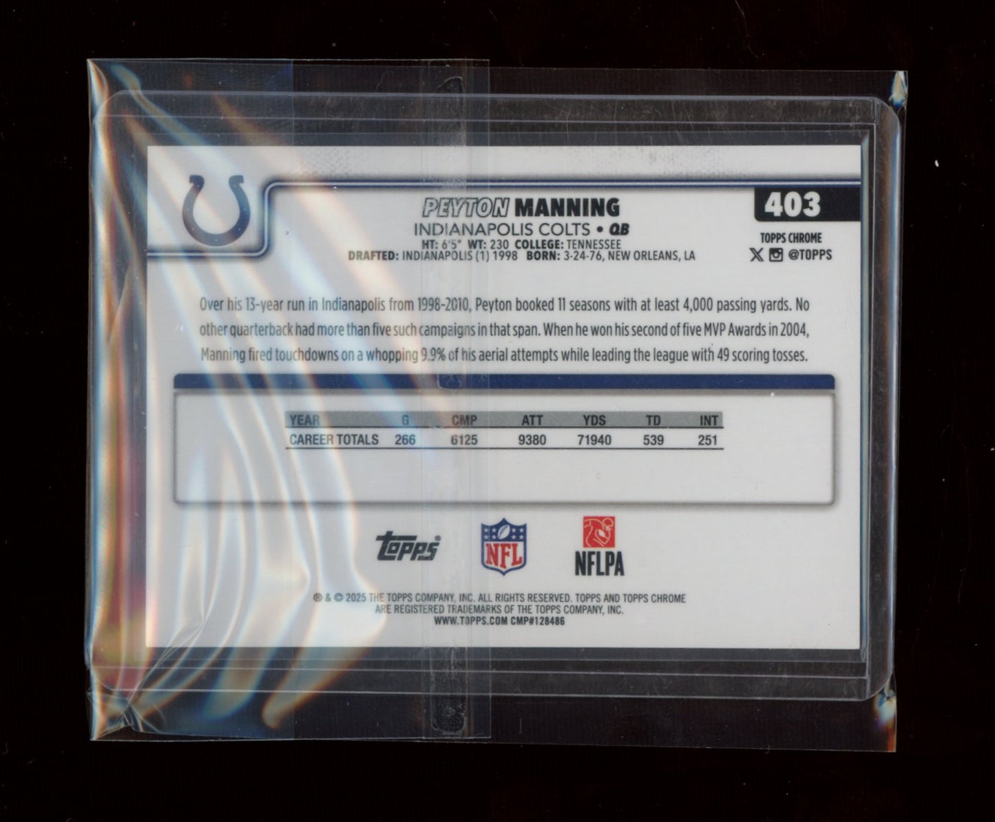 2025 Topps Chrome #403b Peyton Manning Gold Geometric Refractor #/50