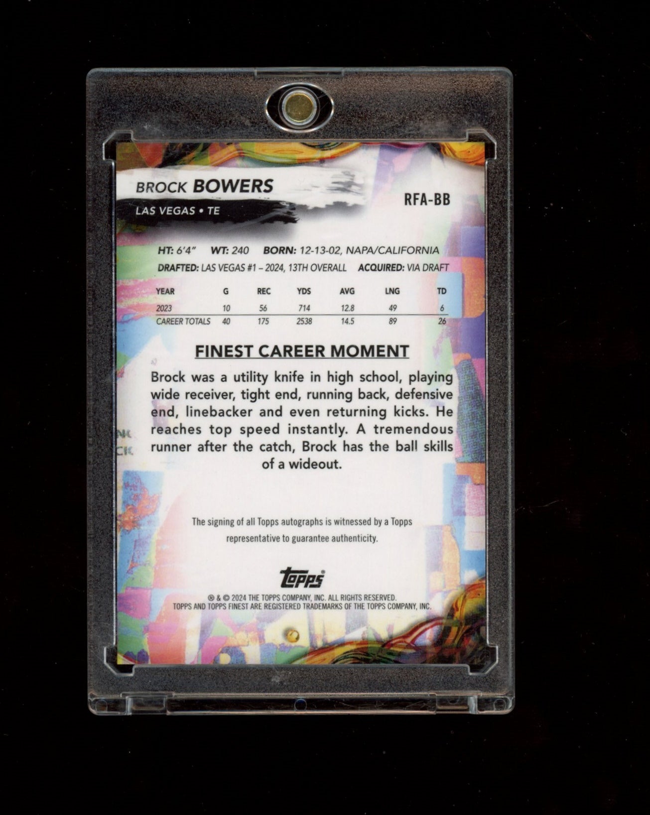 2024 Finest #RFA-BB Brock Bowers Rookie Finest Autographs