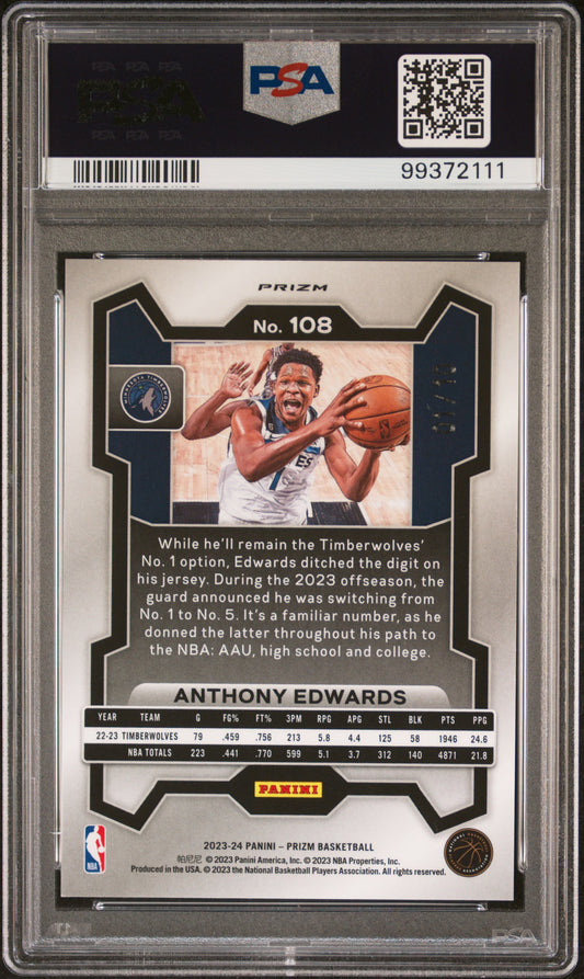 2023 Panini Prizm #108 Anthony Edwards Gold Prizm PSA 9 JERSEY # 1/10