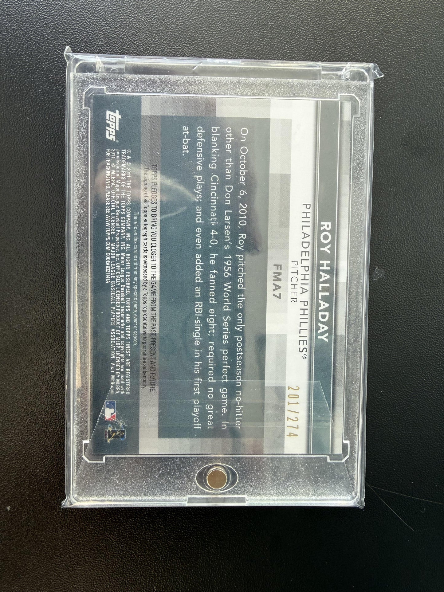 2011 Finest #FMA7 Roy Halladay Moments Relic Autographs #/274