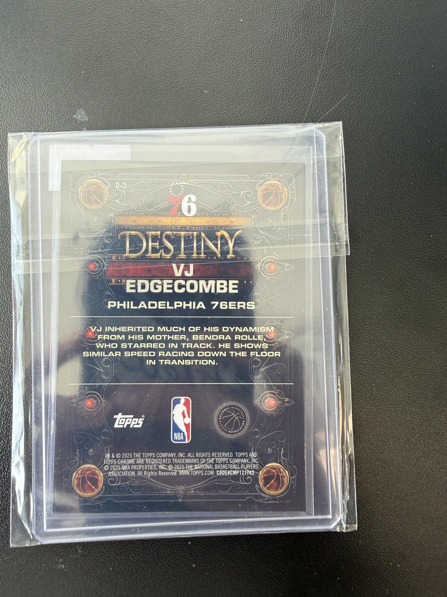 2025-26 Topps Chrome #D-3 VJ Edgecombe Destiny Purple Geometric Refractor #/75