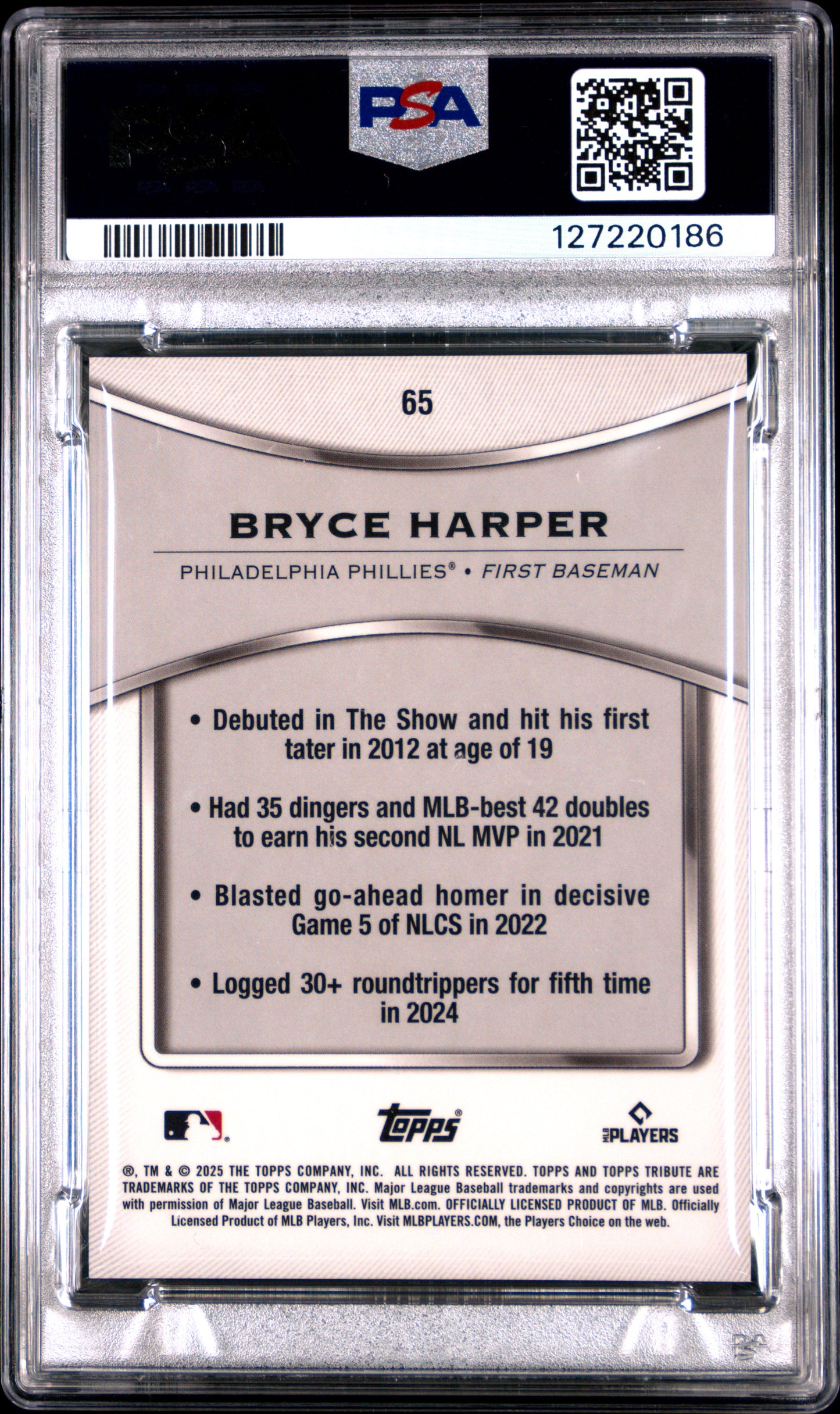 2025 Topps Tribute #65 Bryce Harper Red PSA 9