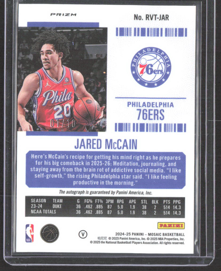 2024-25 Panini Mosaic #RVT-JAR Jared McCain Variation Season Ticket Gold #/10