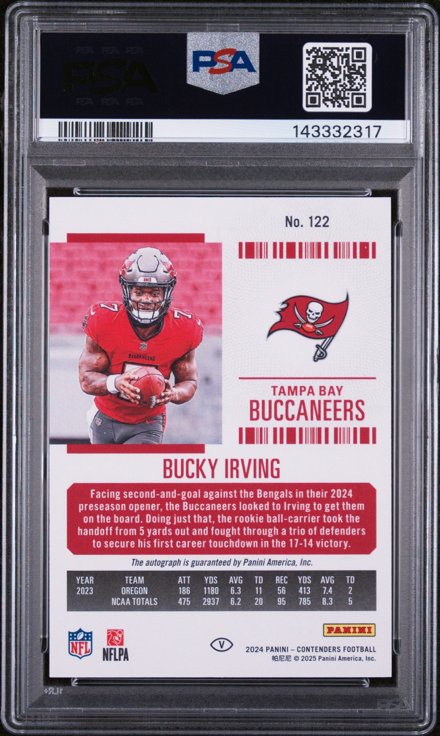 2024 Panini Contenders #122 Bucky Irving PSA 10