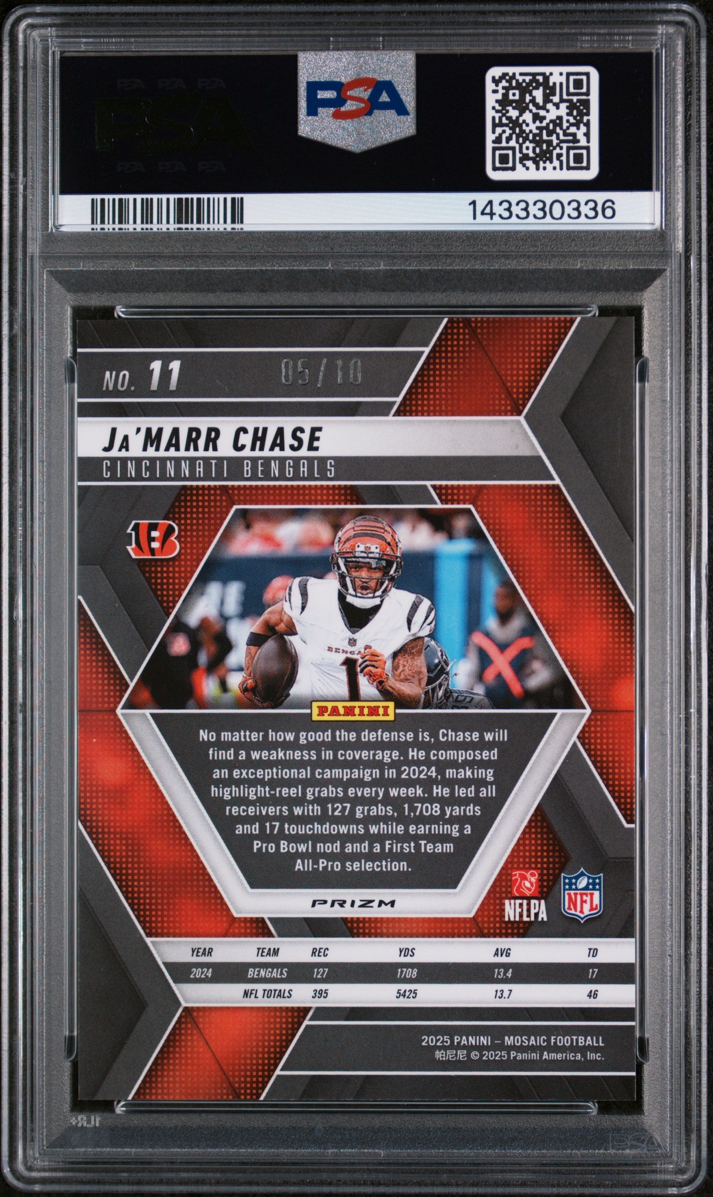 2025 Panini Mosaic #11 Ja'Marr Chase Gold PSA 9