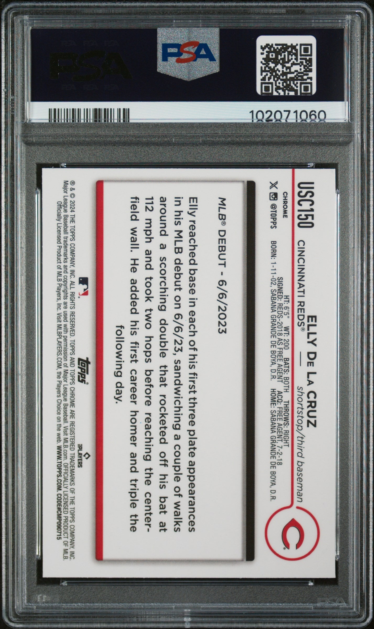 2024 Topps Chrome Update #USC150 Elly De La Cruz Magenta Refractor PSA 10