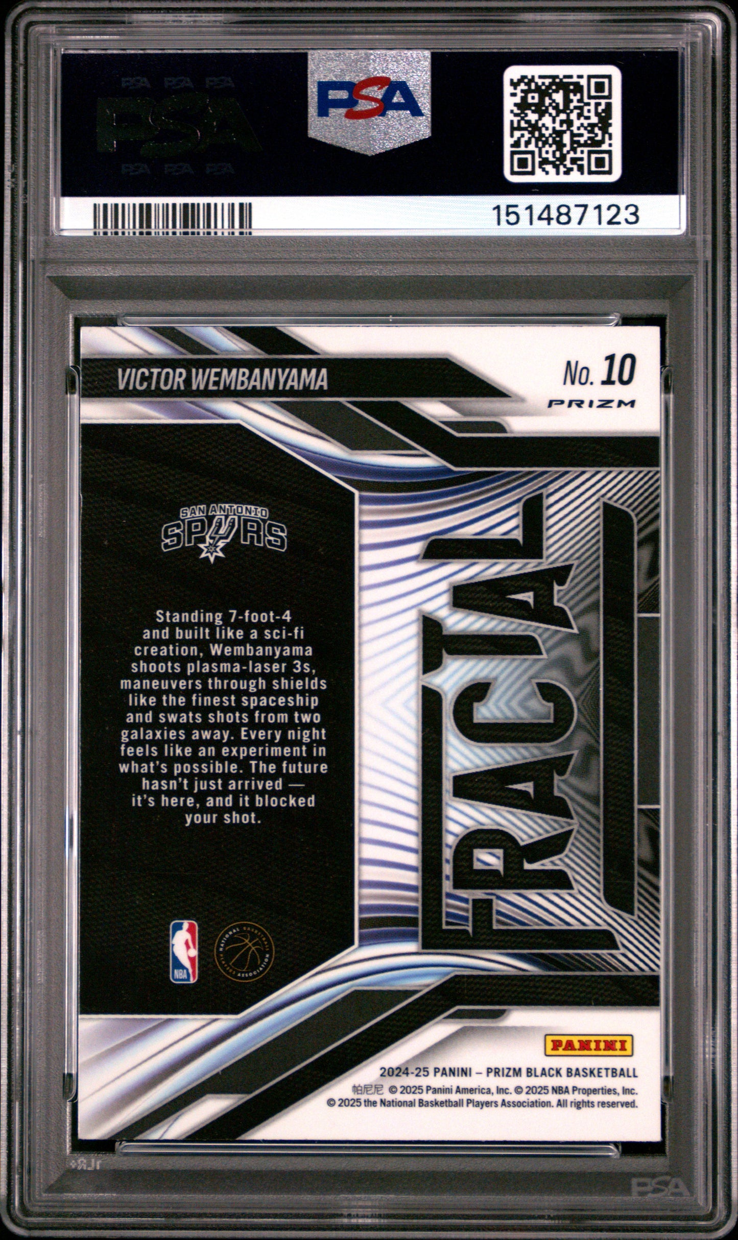 2024-25 Panini Prizm Black #10 Victor Wembanyama Fractal Silver PSA 10