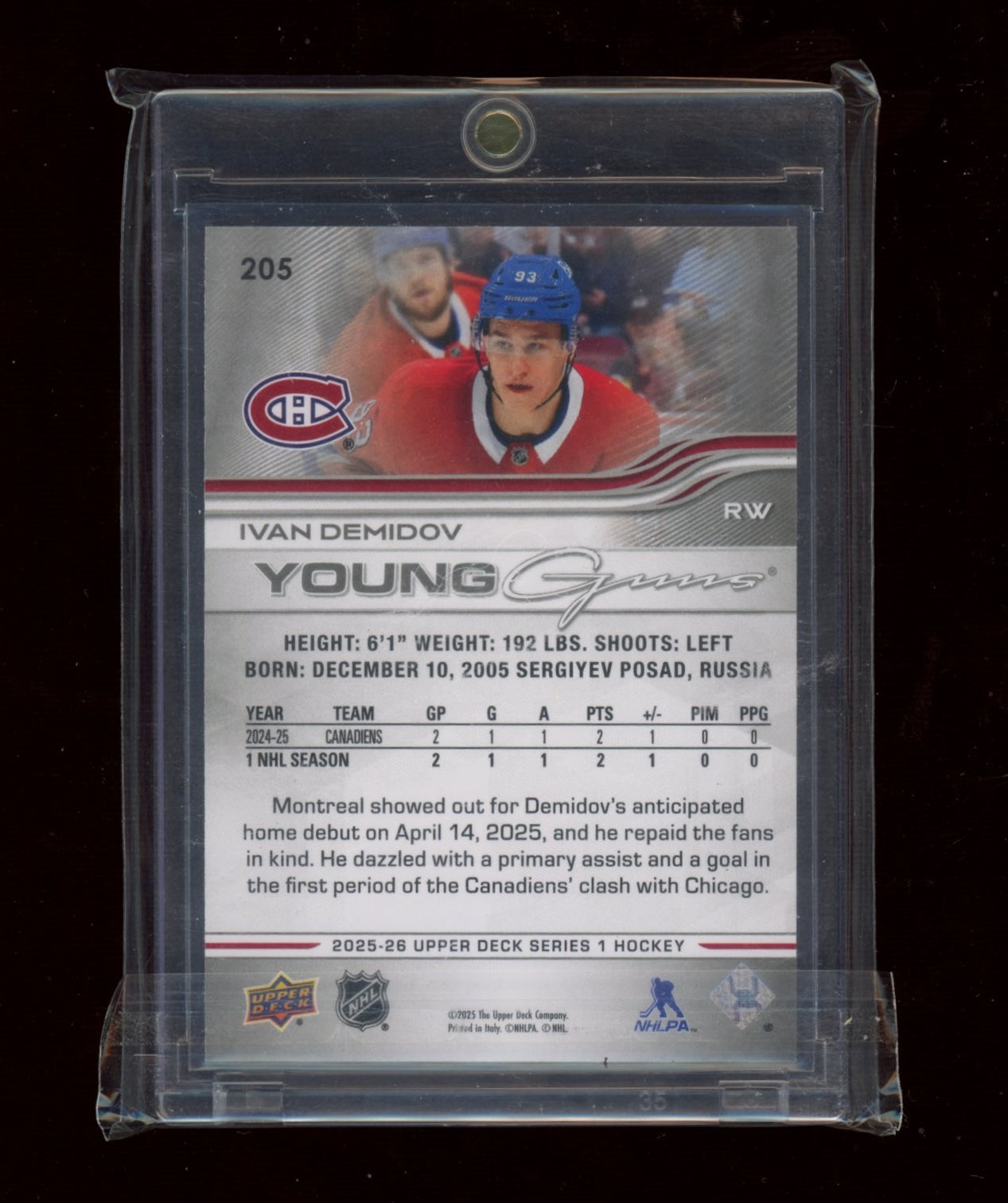 2025-26 Upper Deck #205 Ivan Demidov Young Guns