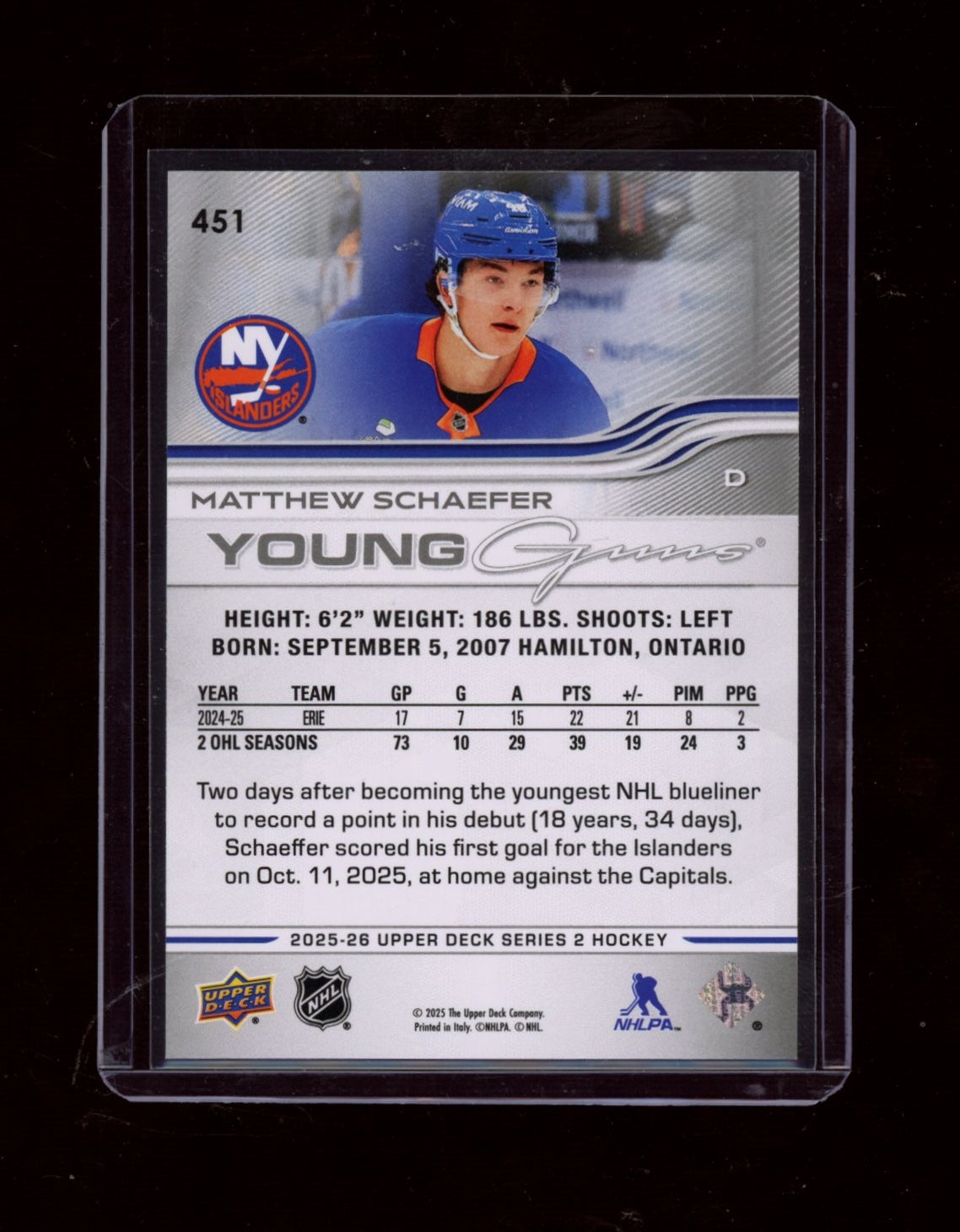 2025-26 Upper Deck #451 Matthew Schaefer