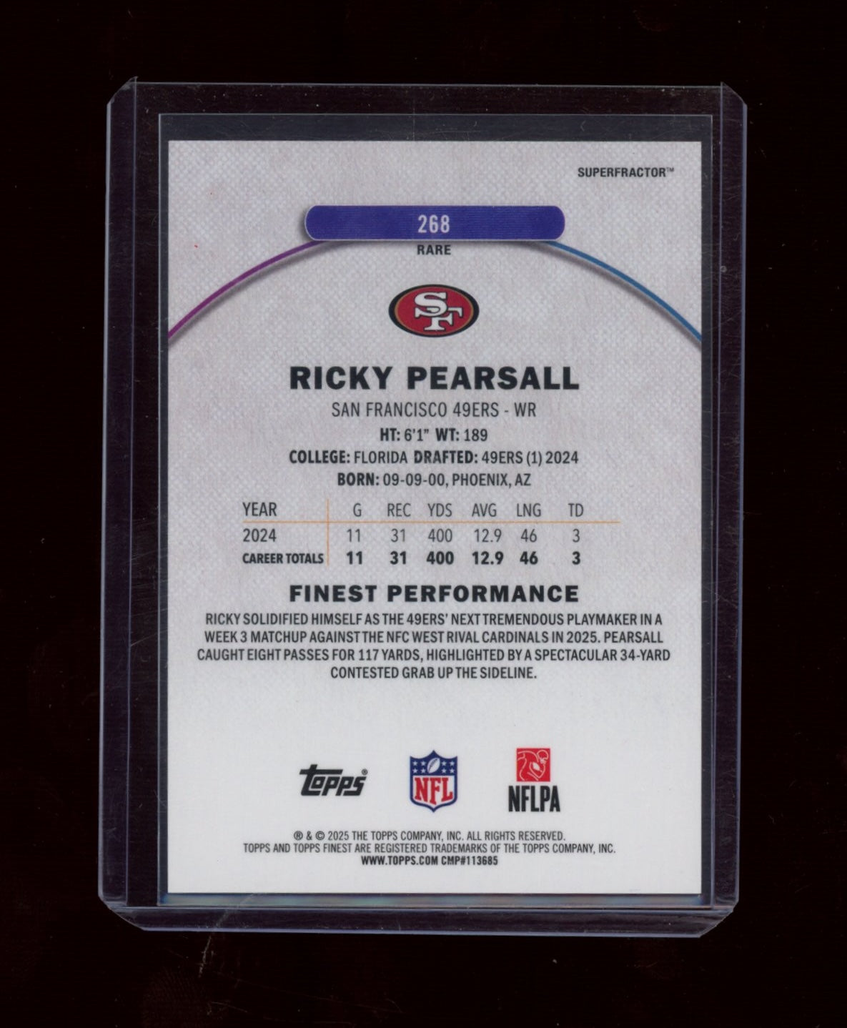 2025 Finest #268 Ricky Pearsall SuperFractor #/1