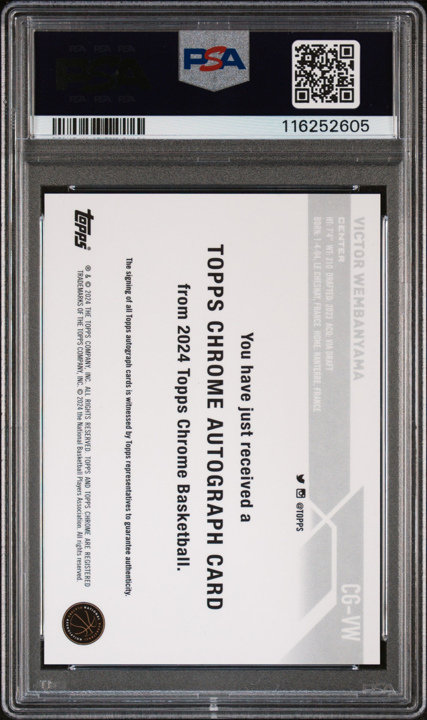 2023 Topps Chrome #CGVW Victor Wembanyama Auto PSA 9