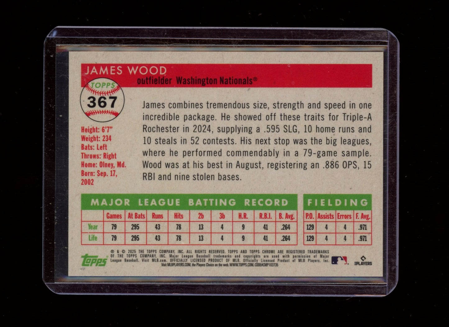 2025 Topps Chrome Platinum #367 James Wood Orange Vibrations #/25