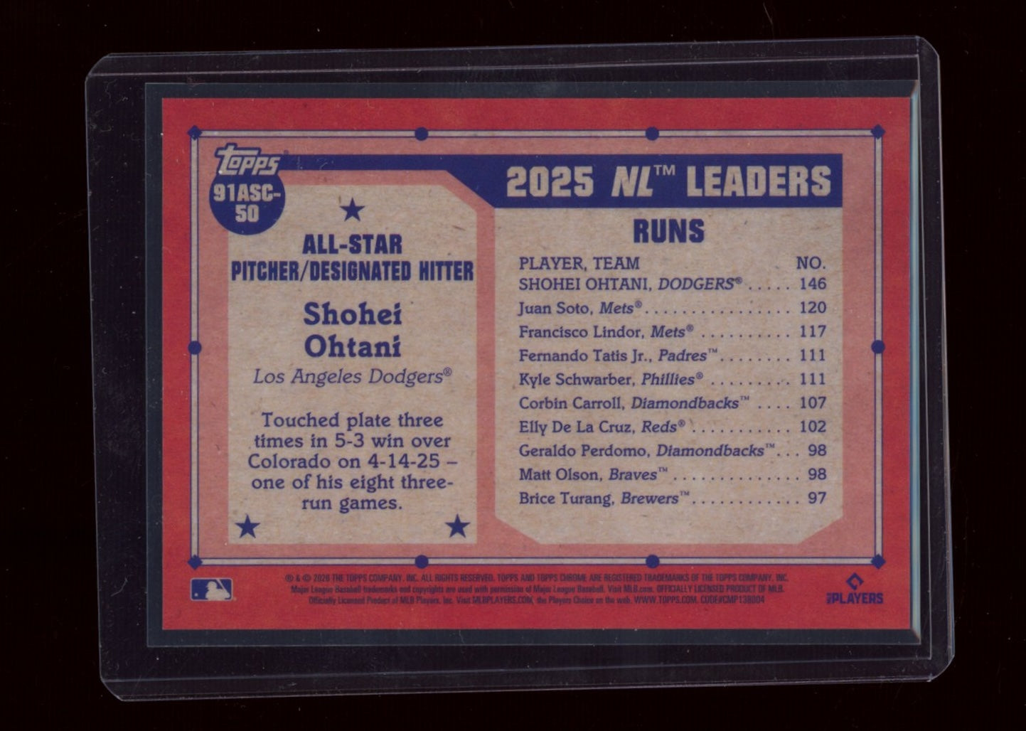 2026 Topps #91ASC-50 Shohei Ohtani Anniver chrome All-Stars green /99