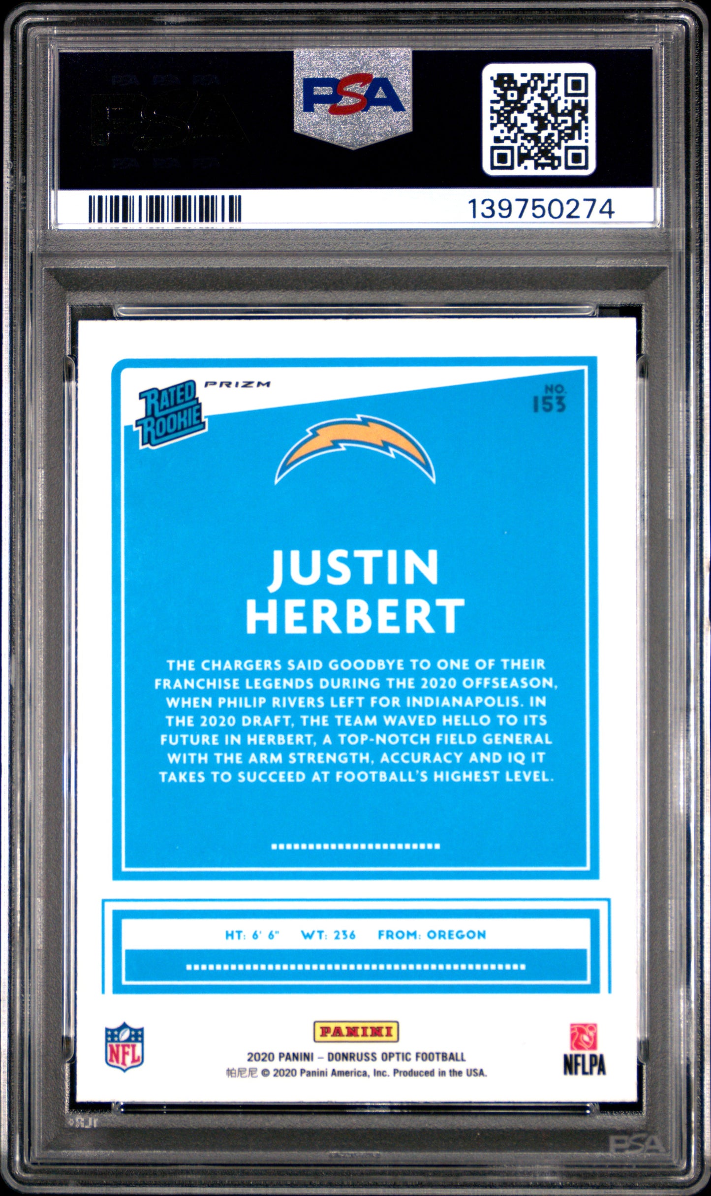 2020 Panini Donruss Optic #153 Justin Herbert Holo PSA 9
