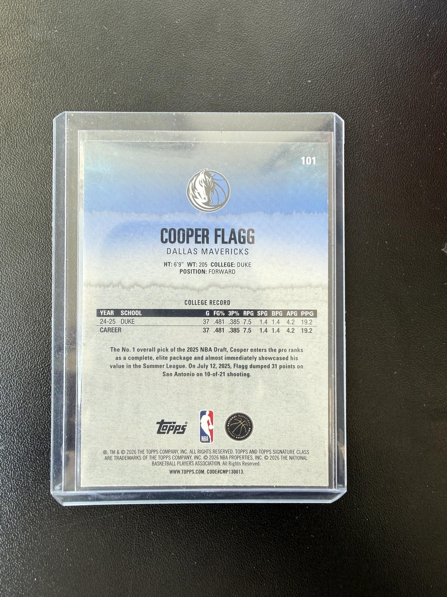 2025-26 Topps Signature Class #101 Cooper Flagg Chrome Pandora Yellow Refractors