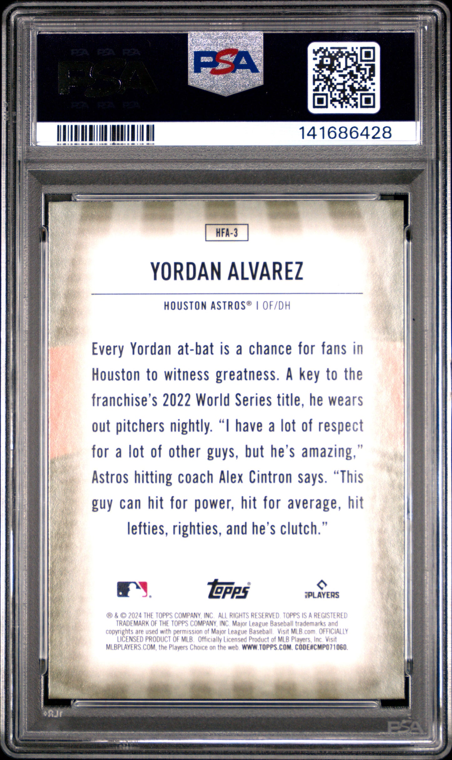 2024 Topps Home Field Advantage #HFA3 Yordan Alvarez PSA 9