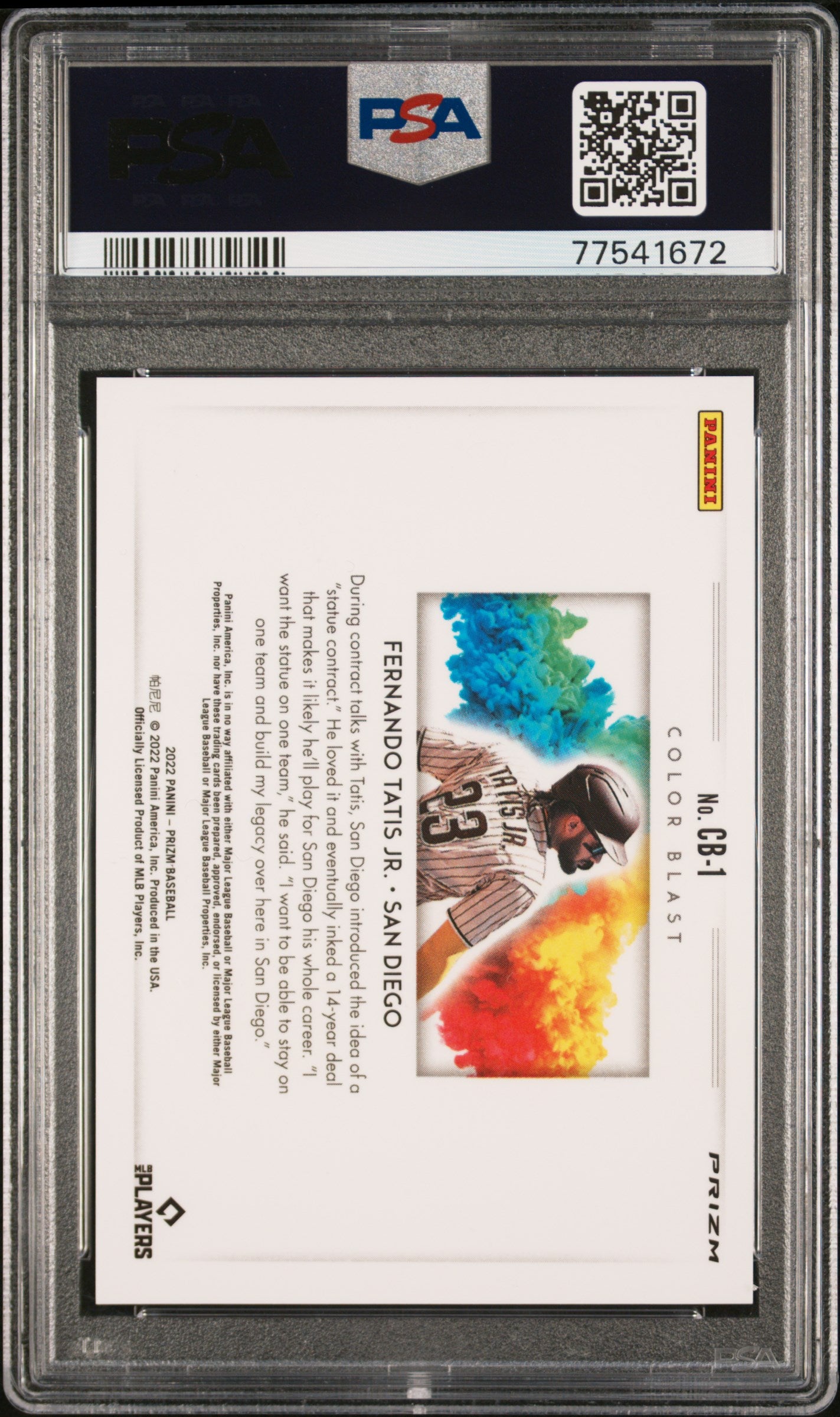 2022 Panini Prizm Color Blast #CB1 Fernando Tatis Jr. Color Blast PSA 9