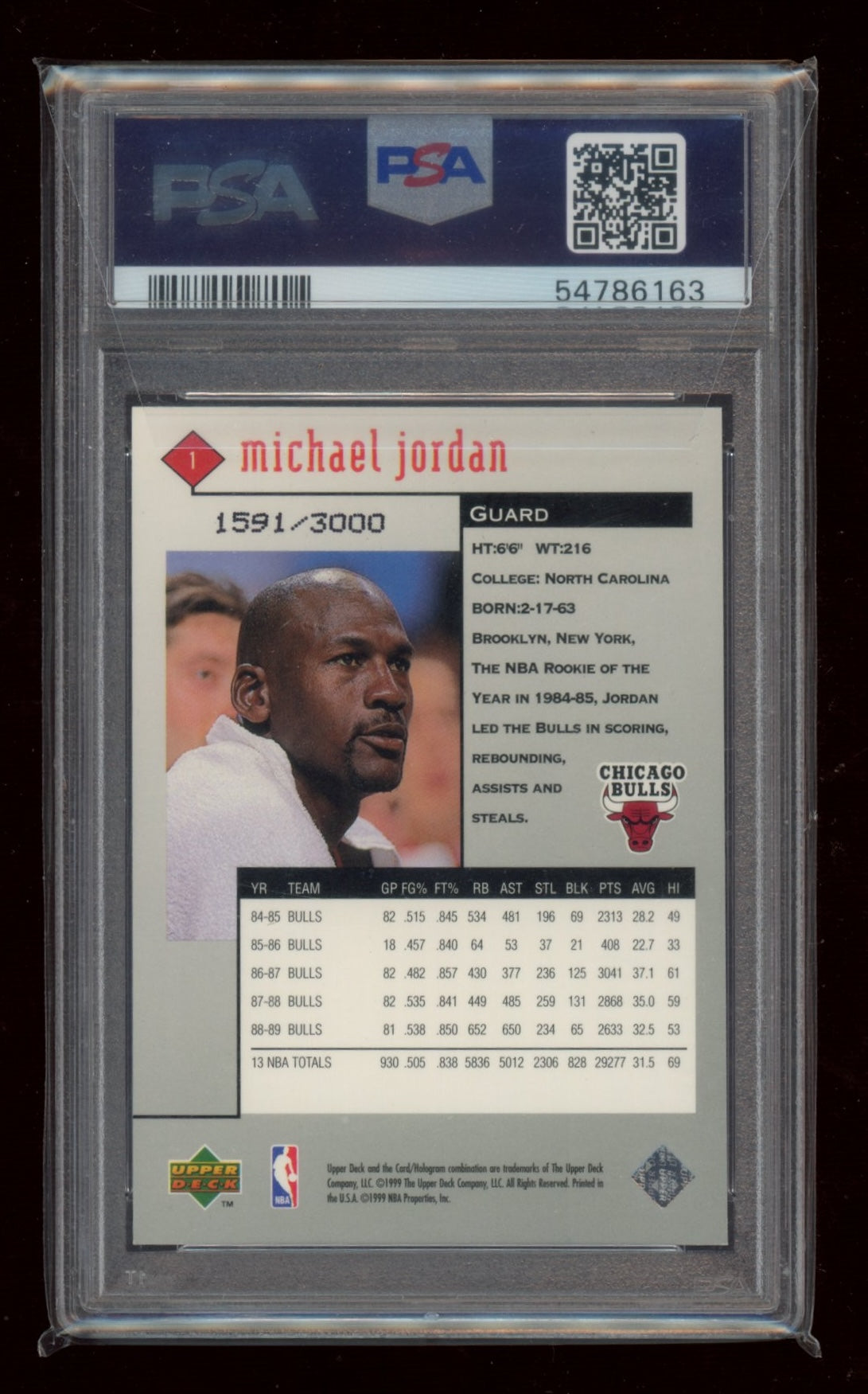 1998 Upper Deck Black Diamond #1 Michael Jordan Double PSA 7