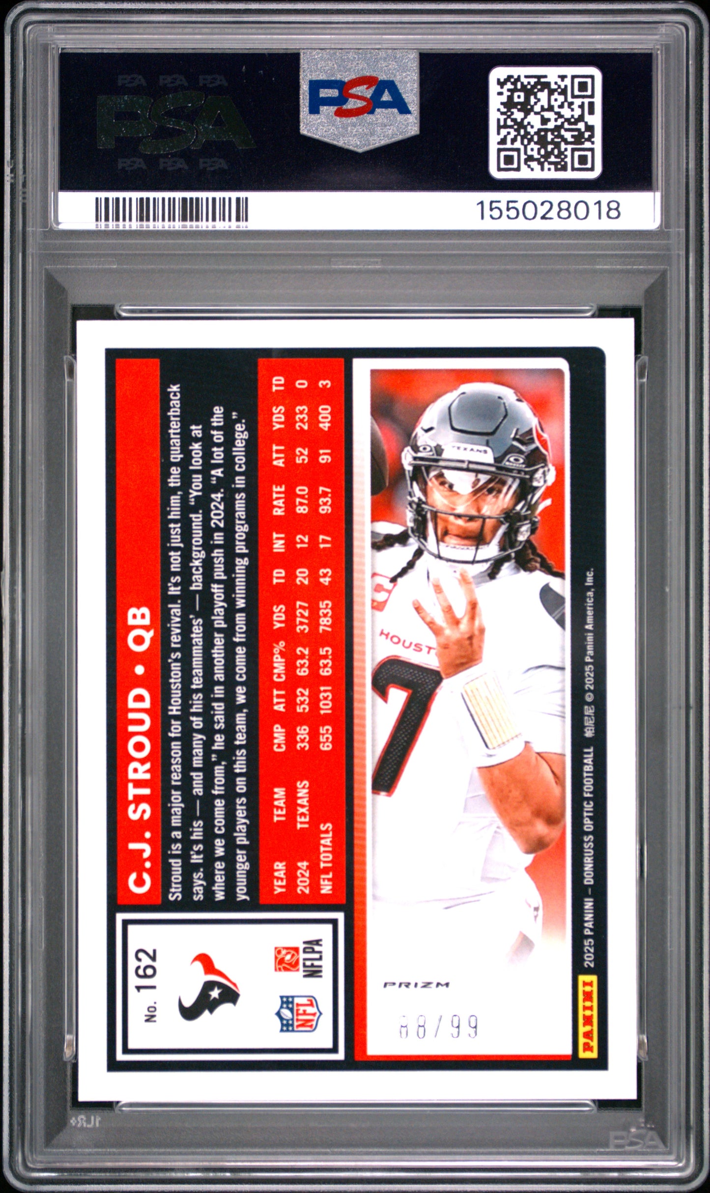2025 Panini Donruss Optic #162 Cj Stroud Pink Velocity PSA 10