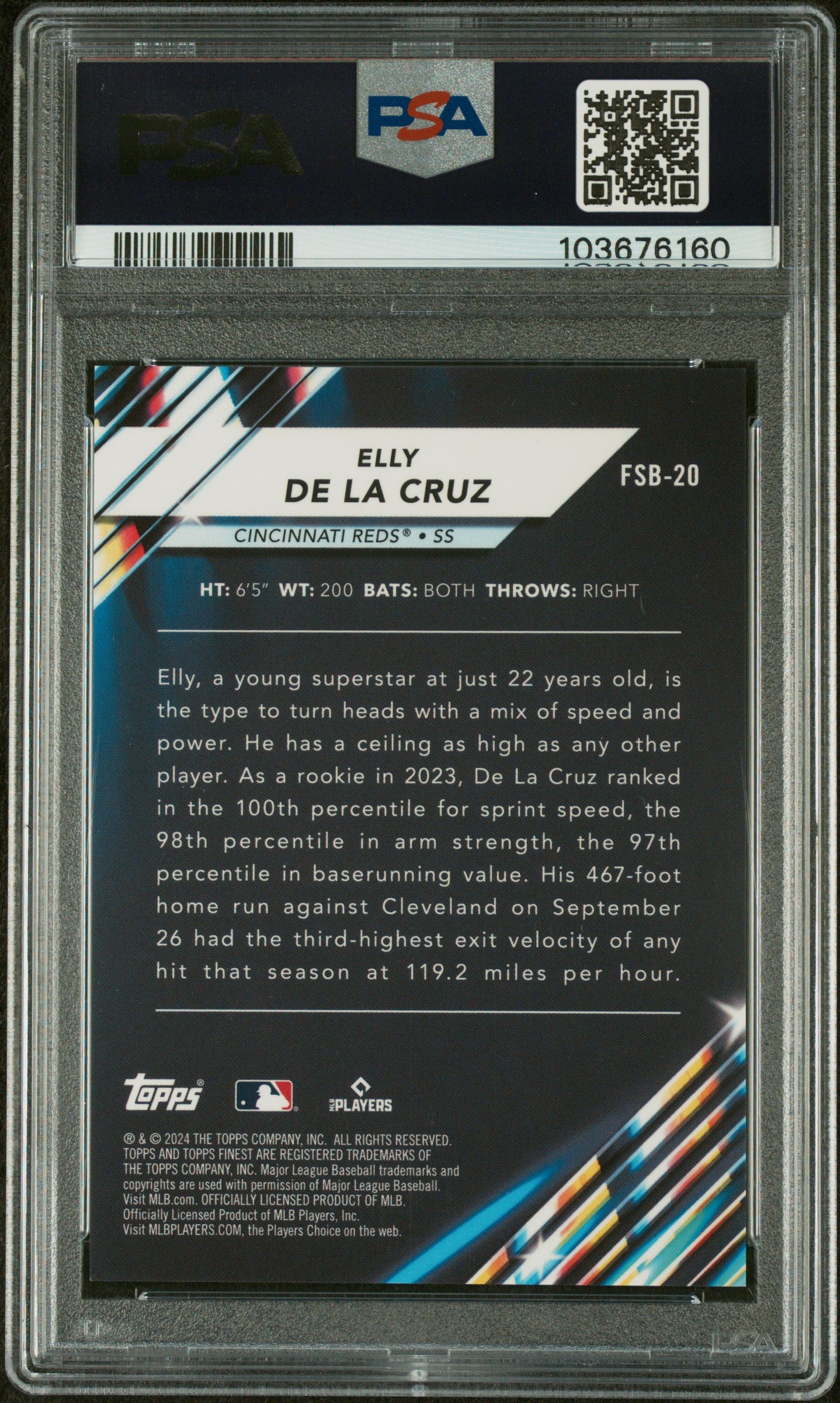 2024 Topps Finest Future So Bright #FSB20 Elly De La Cruz Purple Ref PSA 10