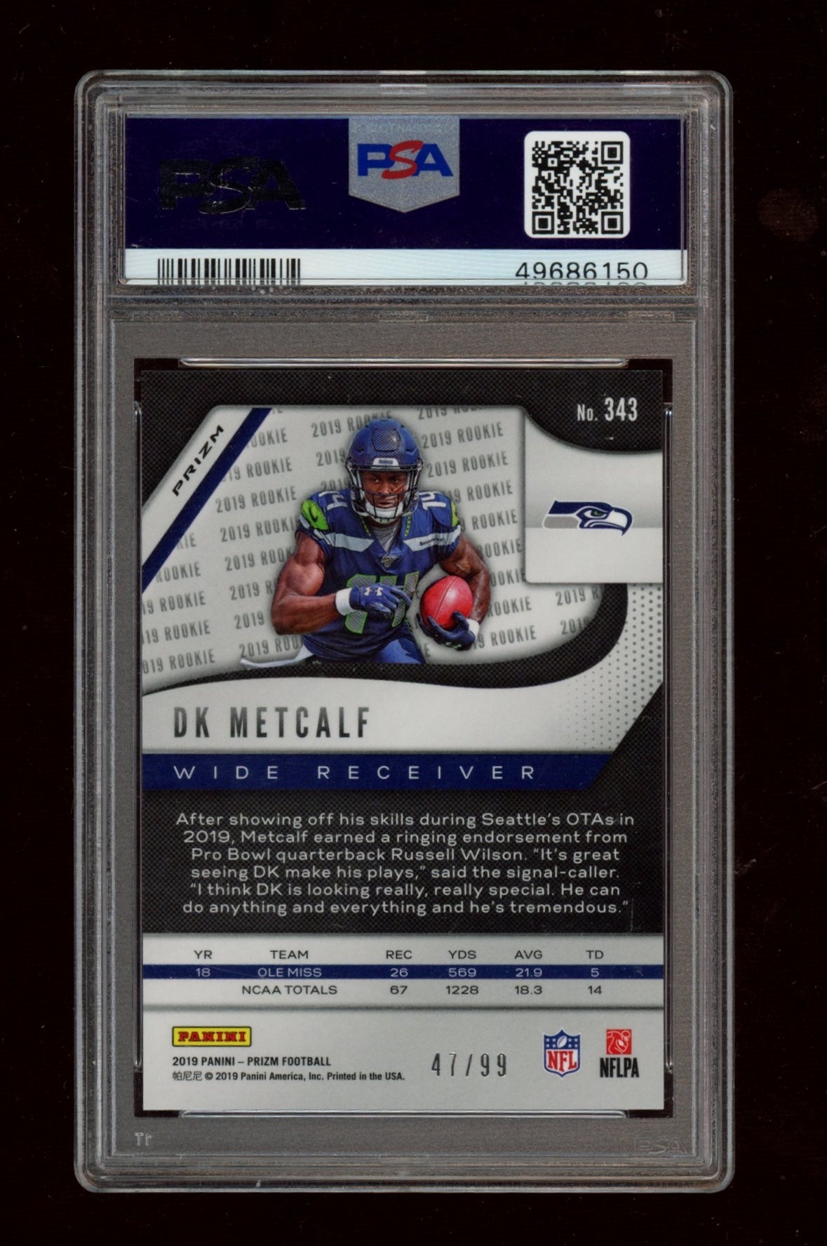 2019 Panini Prizm #343 Dk Metcalf Blue Ice PSA 9