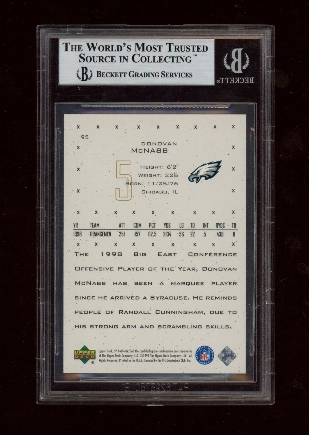 1999 SP Authentic #95 Donovan McNabb RC BGS 9.0