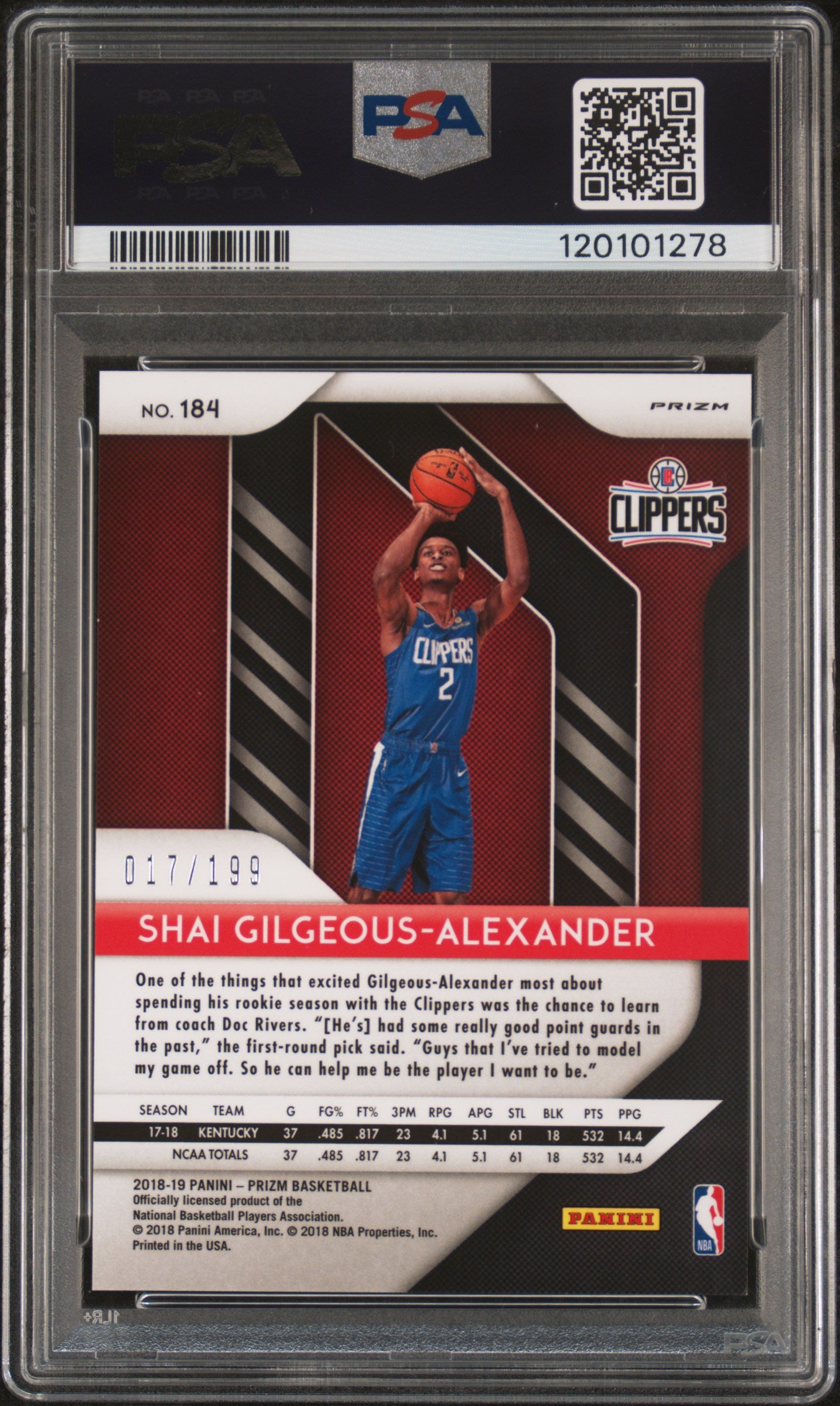 2018 Panini Prizm #184 S.Gilgeous-Alexander Blue Prizm PSA 9