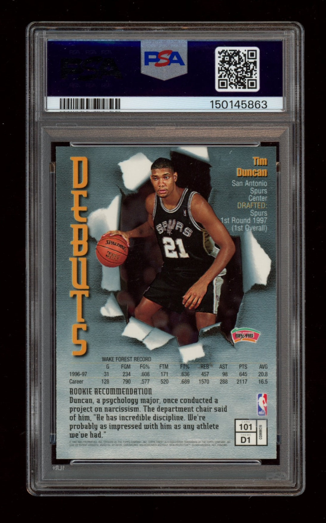1997 Finest #101 Tim Duncan PSA 10
