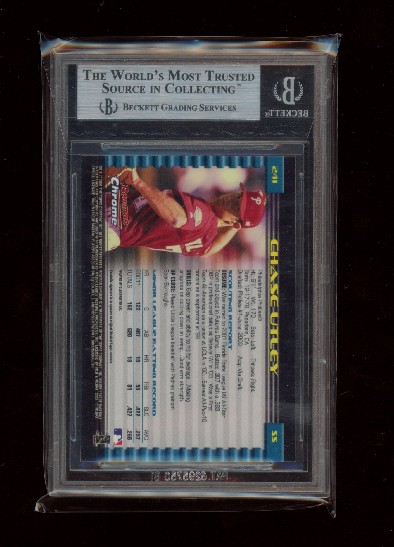 2002 Bowman Chrome #241 Chase Utley BGS 9.0