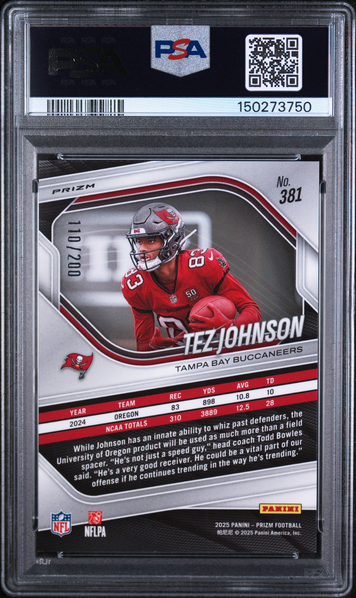 2025 Panini Prizm #381 Tez Johnson Hyper Prizm PSA 10