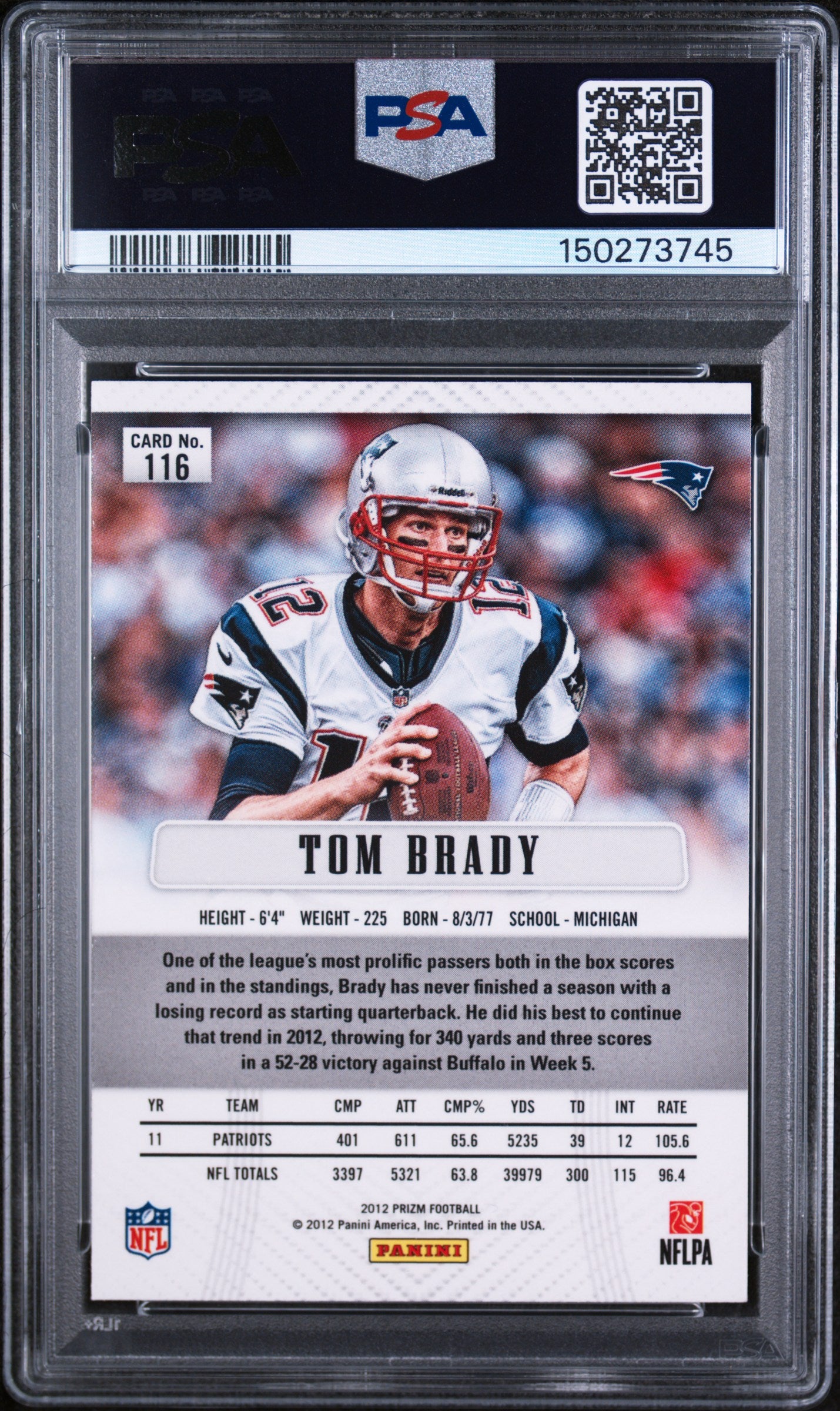 2012 Panini Prizm #116 Tom Brady PSA 9