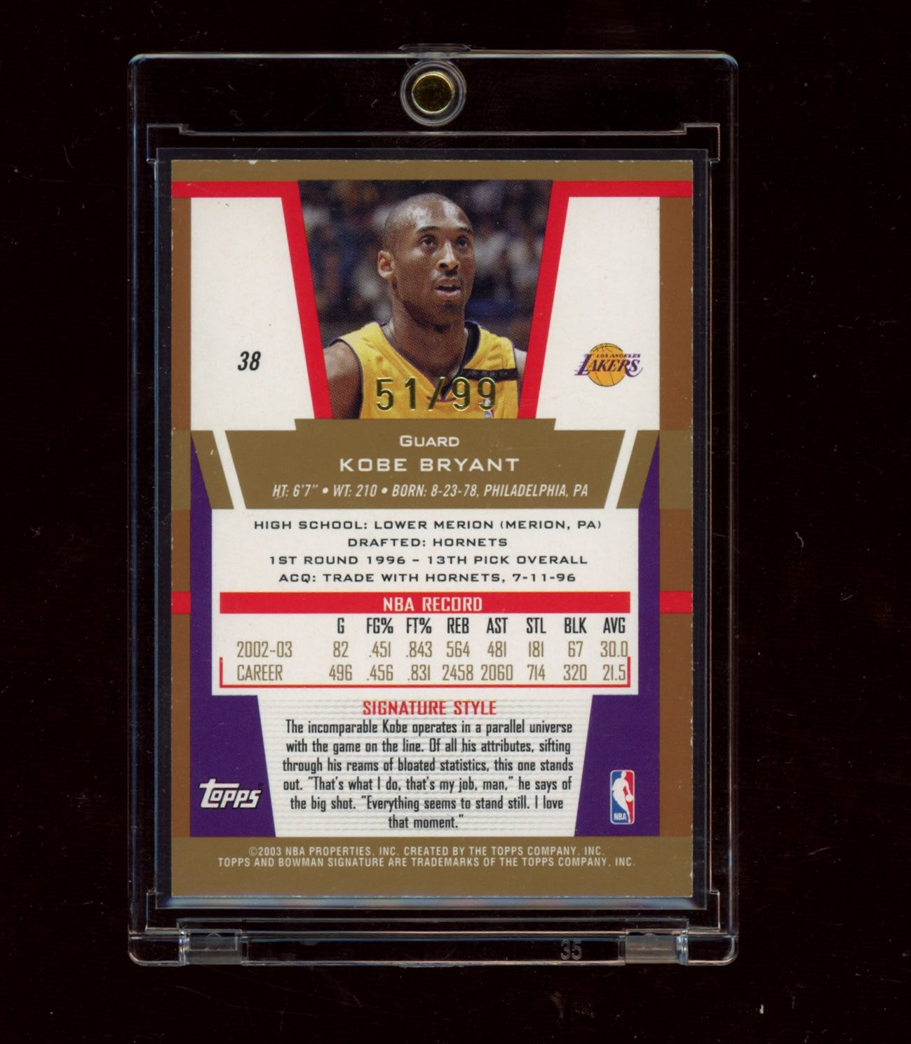 2003-04 Bowman Signature #38 Kobe Bryant Gold #/99