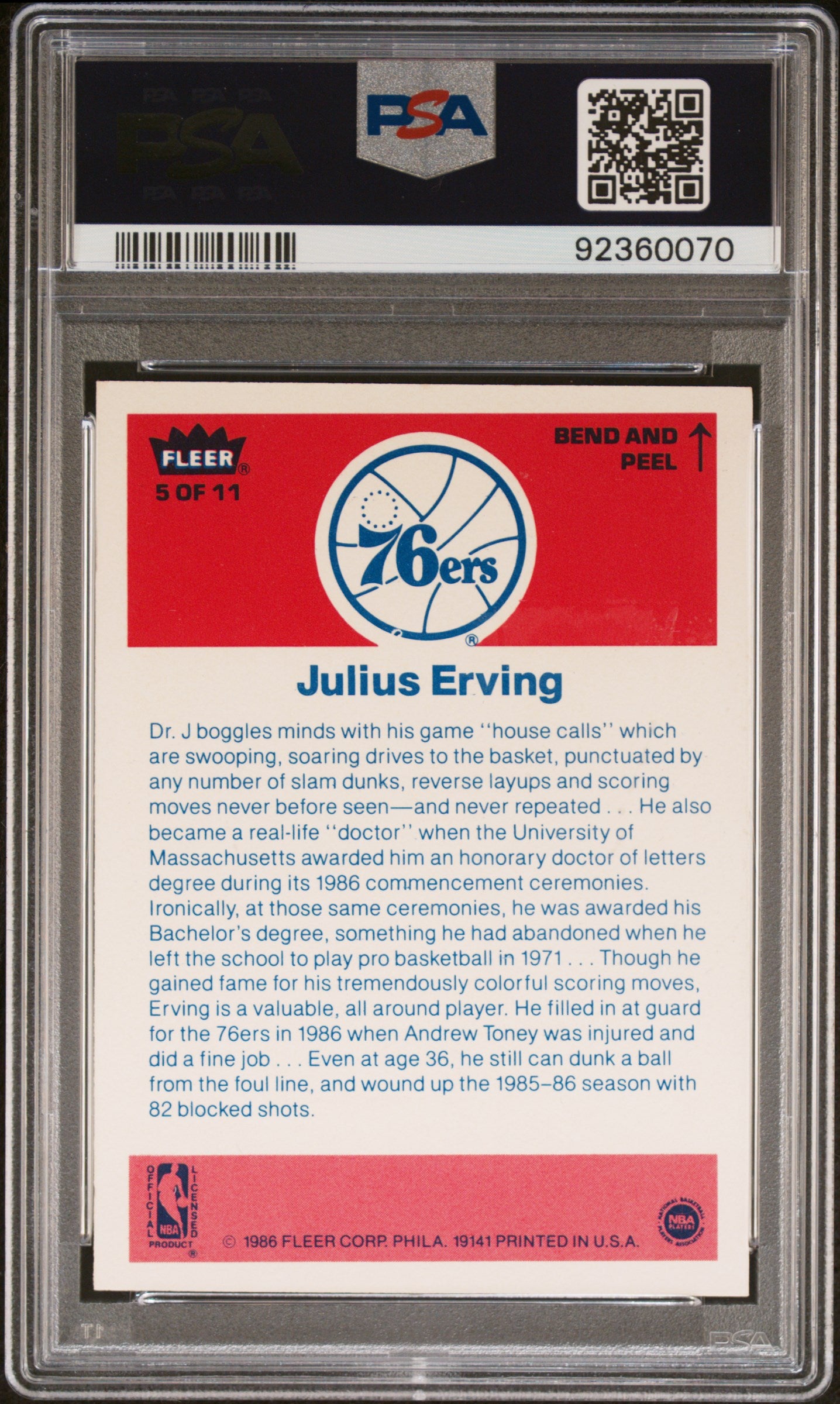 1986 Fleer Sticker #5 Julius Erving PSA Authentic