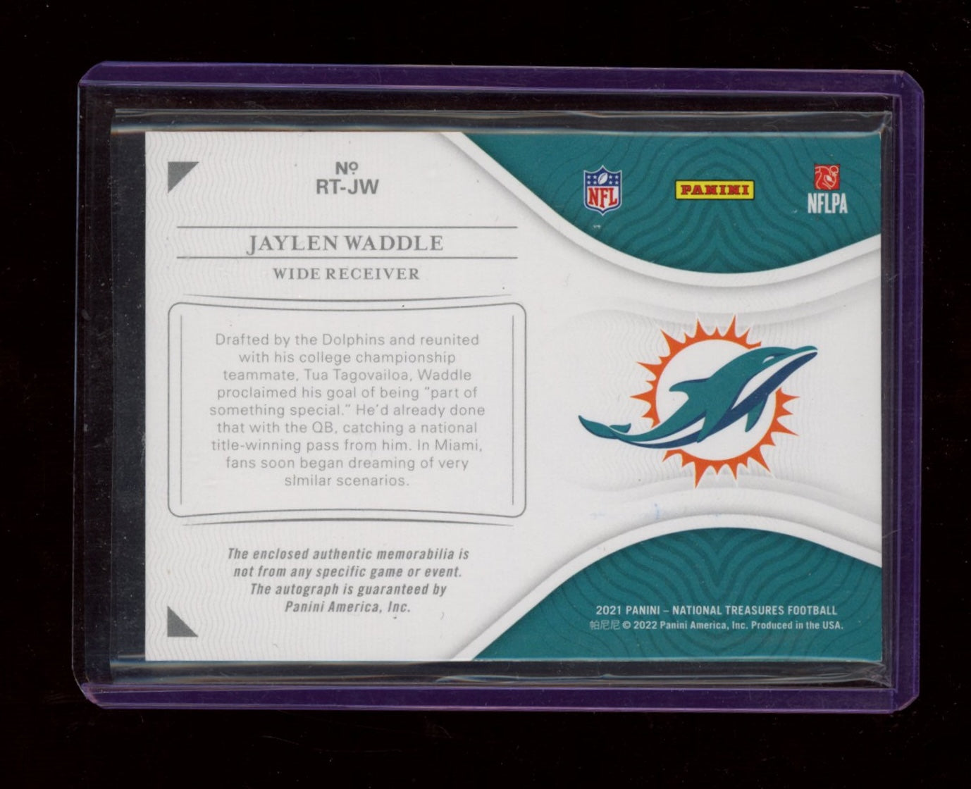 2021 Panini National Treasures #RT-JW Jaylen Waddle Holo Silver #/25