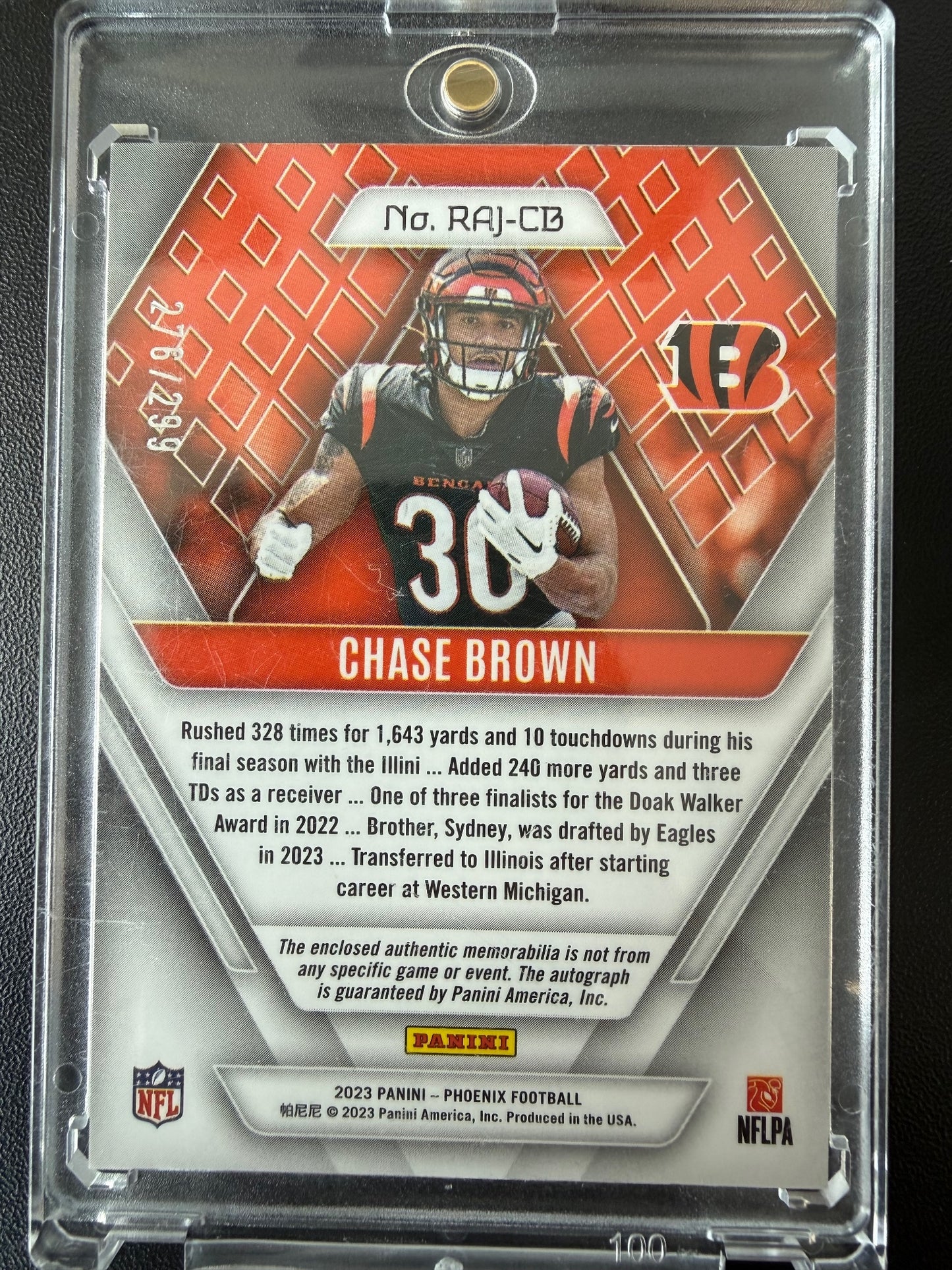 2023 Panini Phoenix #RAJ-CB Chase Brown RPS Rookie Auto Jersey #/299
