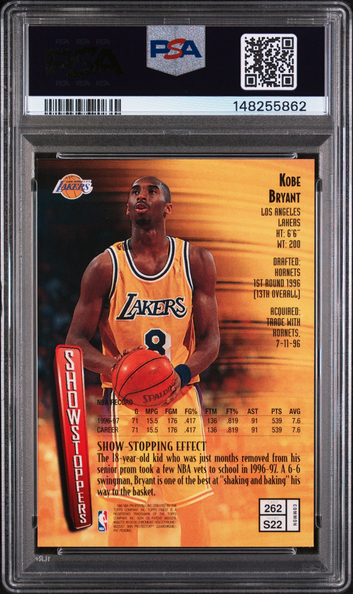 1997 Finest #262 Kobe Bryant W/Coating PSA 8