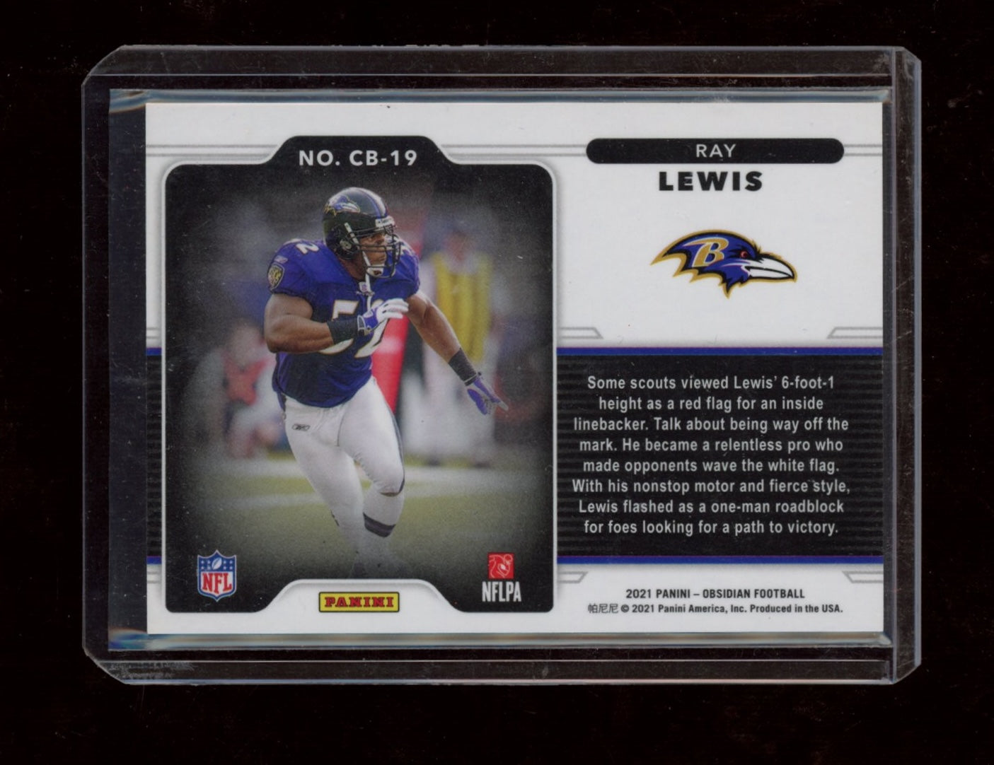 2021 Panini Obsidian #CB-19 Ray Lewis Color Blast Black