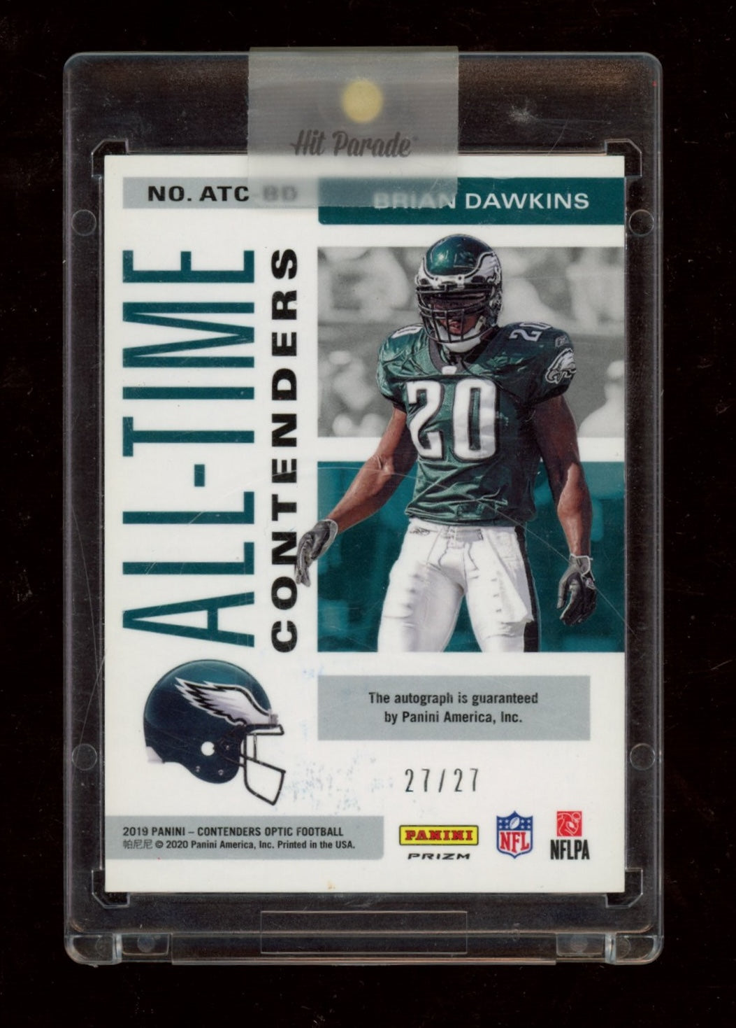 2019 Panini Contenders Optic Brian Dawkins All-Time Cont Green Pulsar #/27