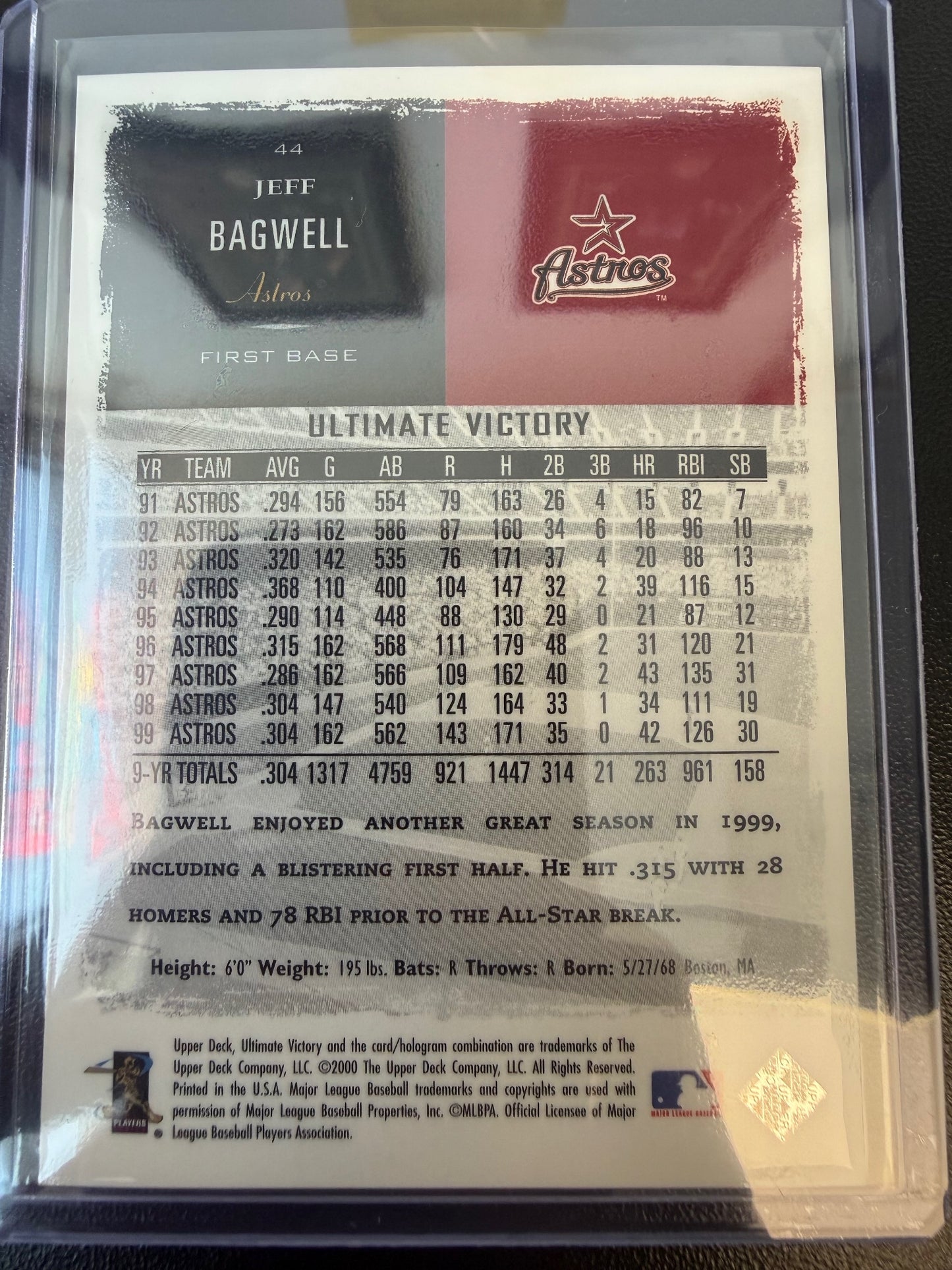 2000 Upper Deck Ultimate Victory Jeff Bagwell Ultimate Victory Collection #/25
