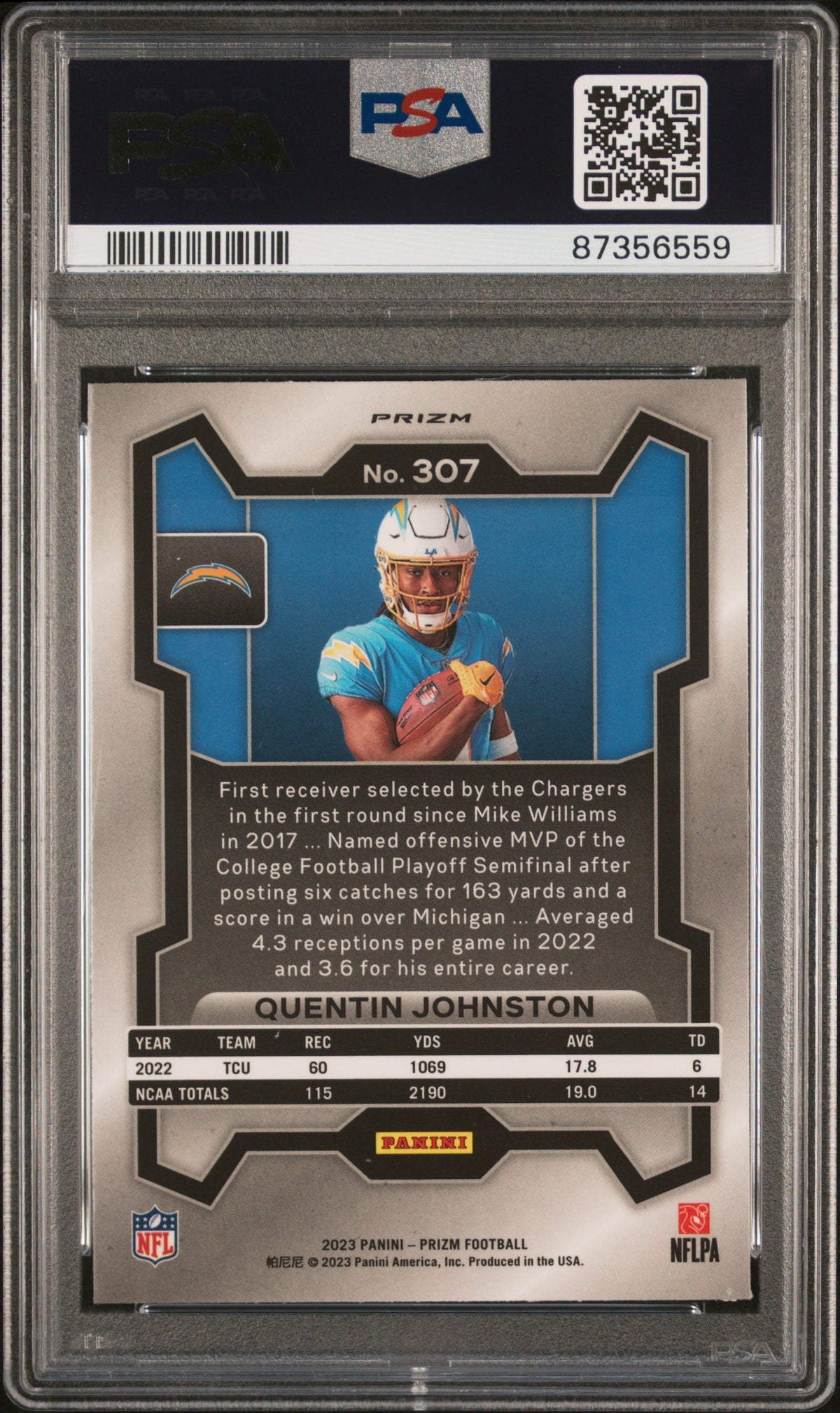 2023 Panini Prizm #307 Quentin Johnston Variation PSA 10
