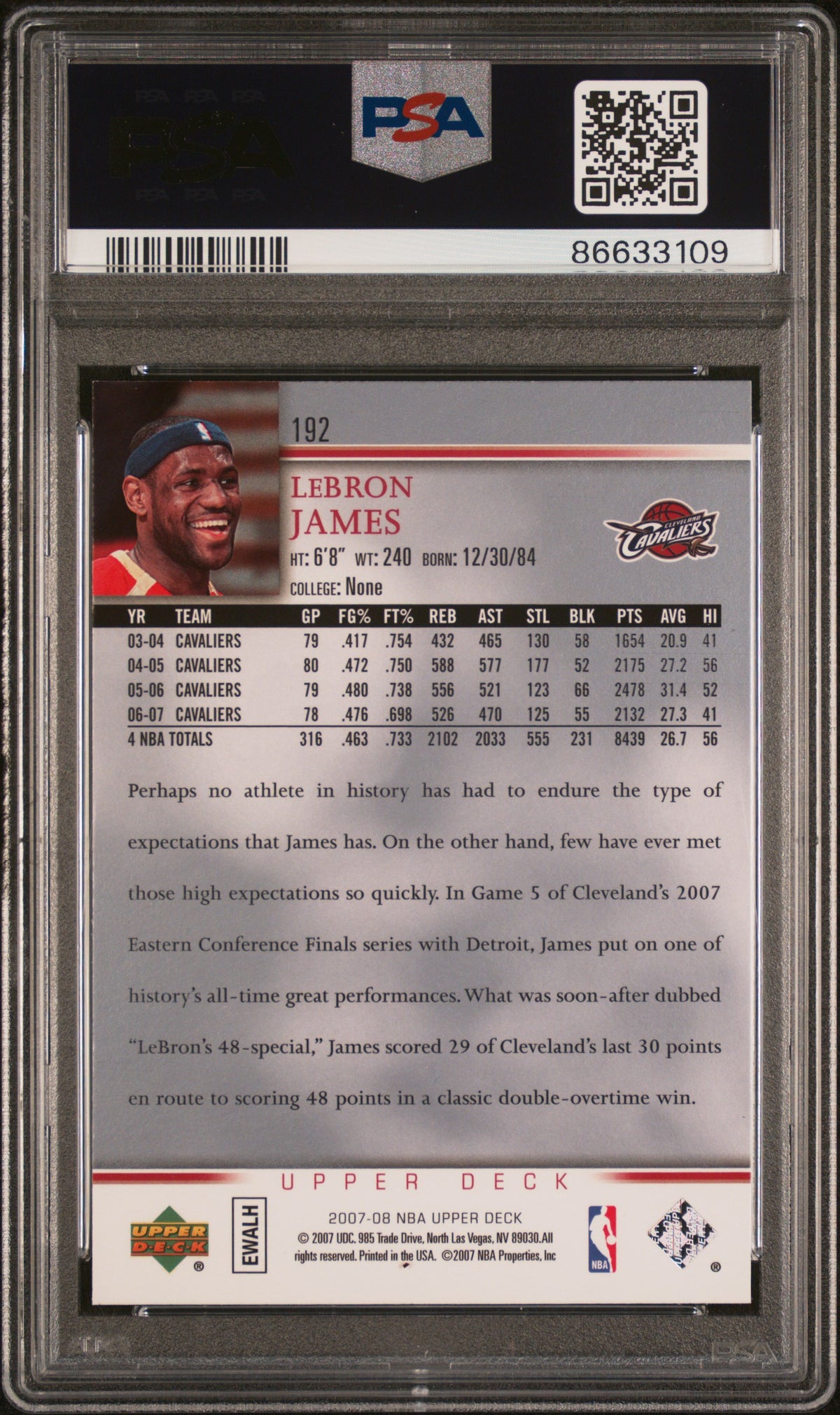 2007 Upper Deck #192 Lebron James Championship Court PSA 10