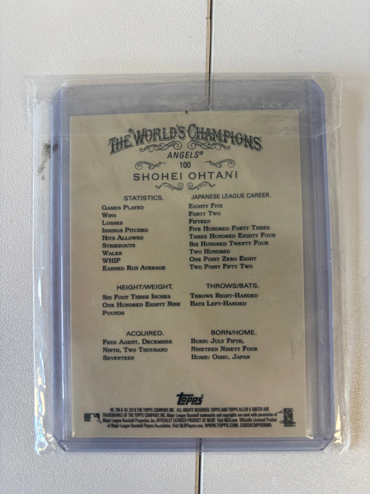 2018 Topps Allen & Ginter #100 Shohei Ohtani